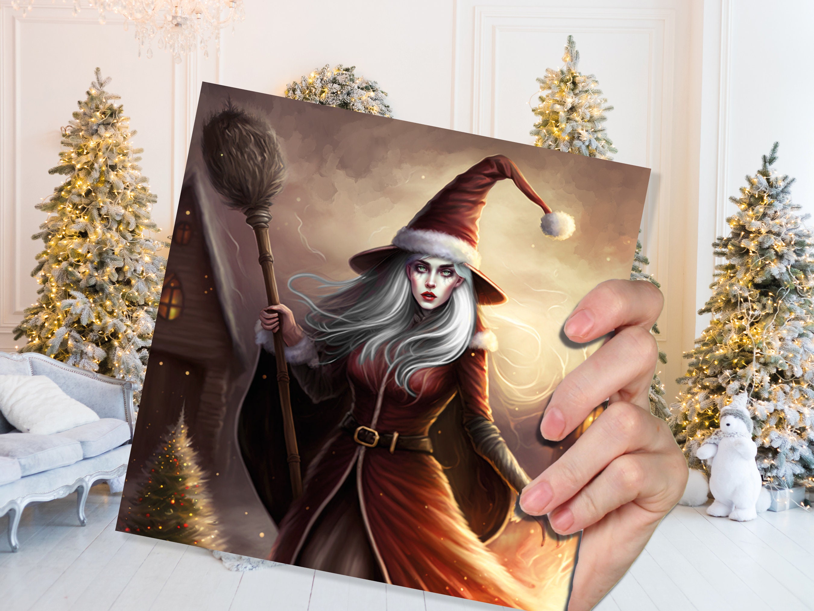 Female Santa Witch Christmas Card La Befana Witchy Fantasy Gothic Goth Pagan Pointy Hat Fairytale Feminine Feminism Family Friends Xmas 2024 - View 8