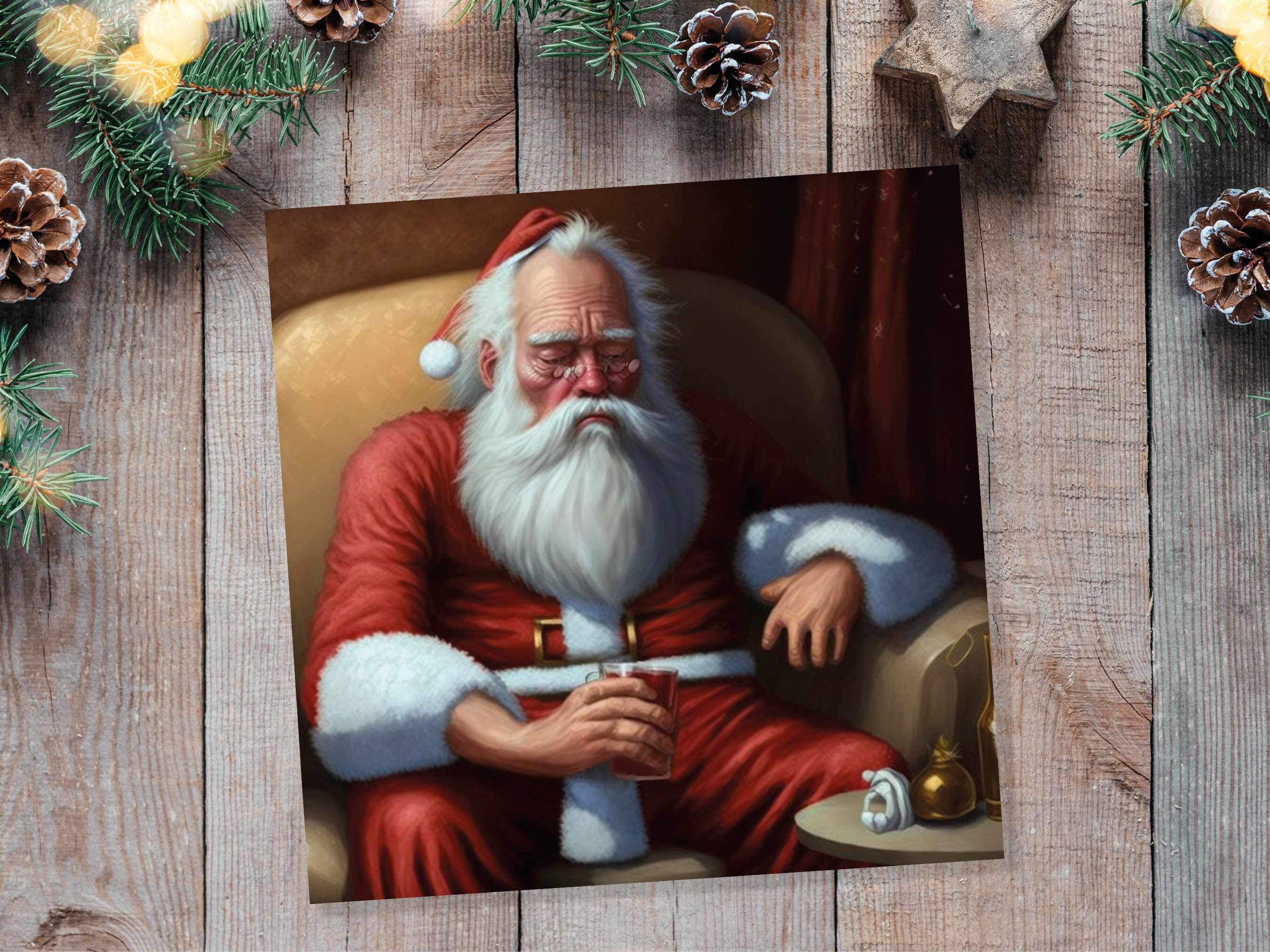 Drunk Santa Christmas Card Funny Father Xmas Drinking Beer Silly Gag Joke Passed Out Rough Day Meme Greetings Cards Family Friends Xmas 2024 - View 5