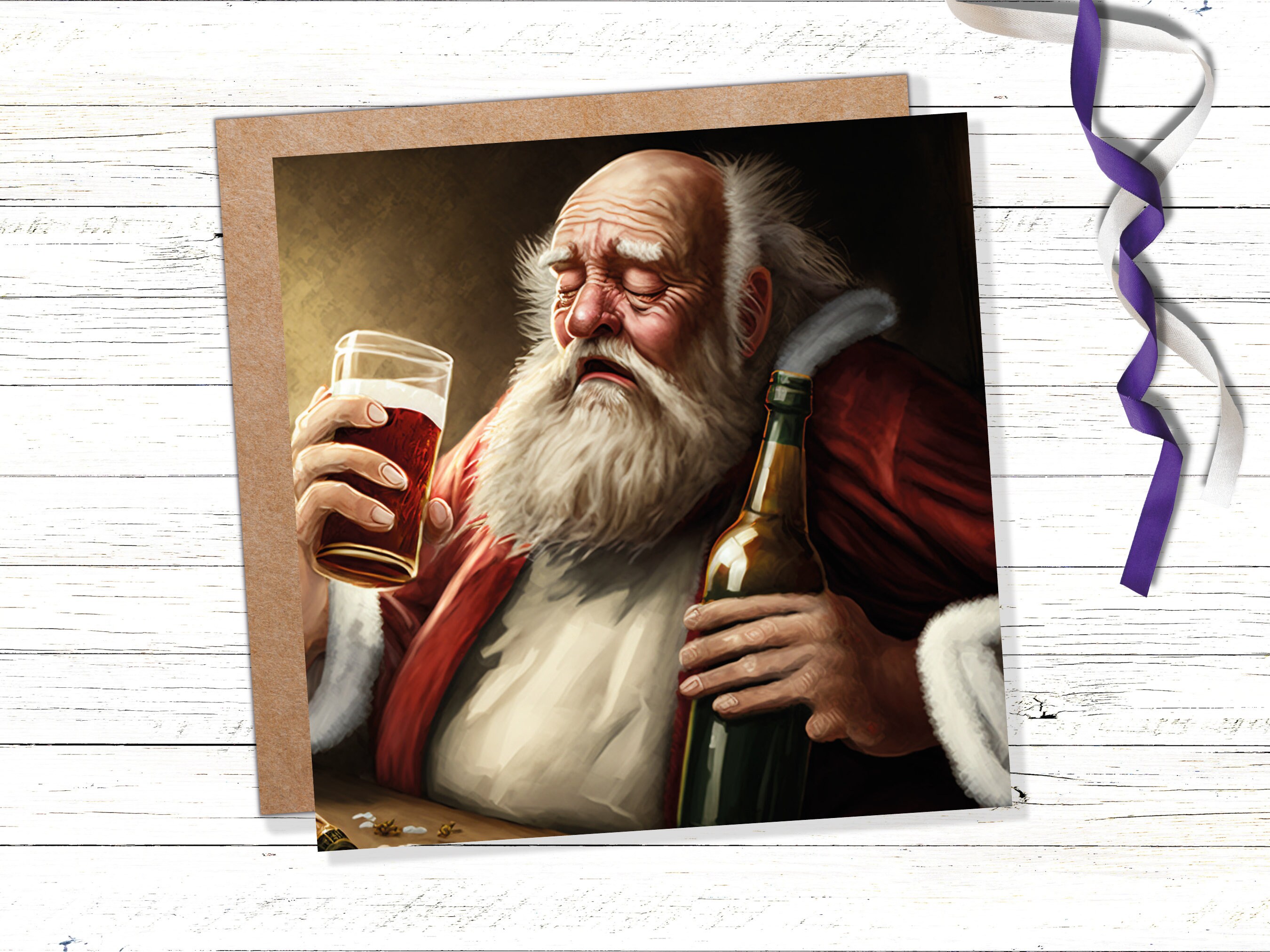 Drunk Santa Claus Christmas Card Funny Alcoholic Father Xmas Drinking Silly Gag Joke Rough Day Meme Greetings Cards Family Friends Xmas 2024 - View 10