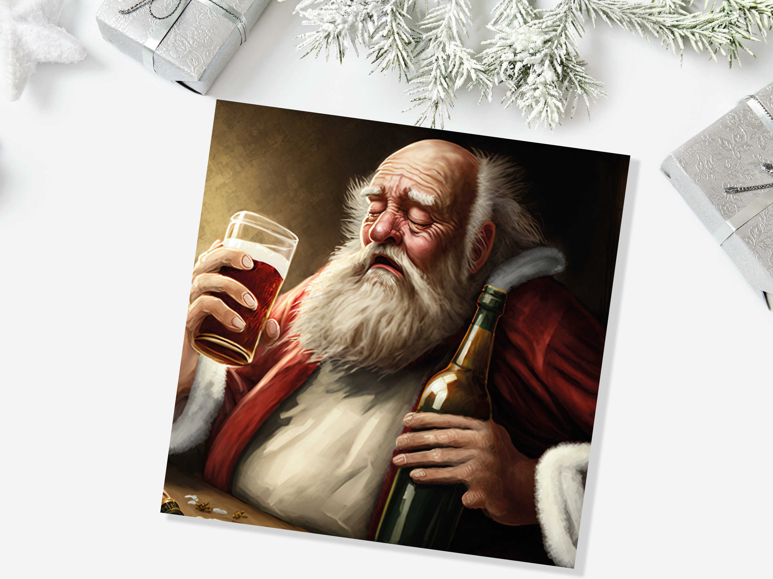 Drunk Santa Claus Christmas Card Funny Alcoholic Father Xmas Drinking Silly Gag Joke Rough Day Meme Greetings Cards Family Friends Xmas 2024