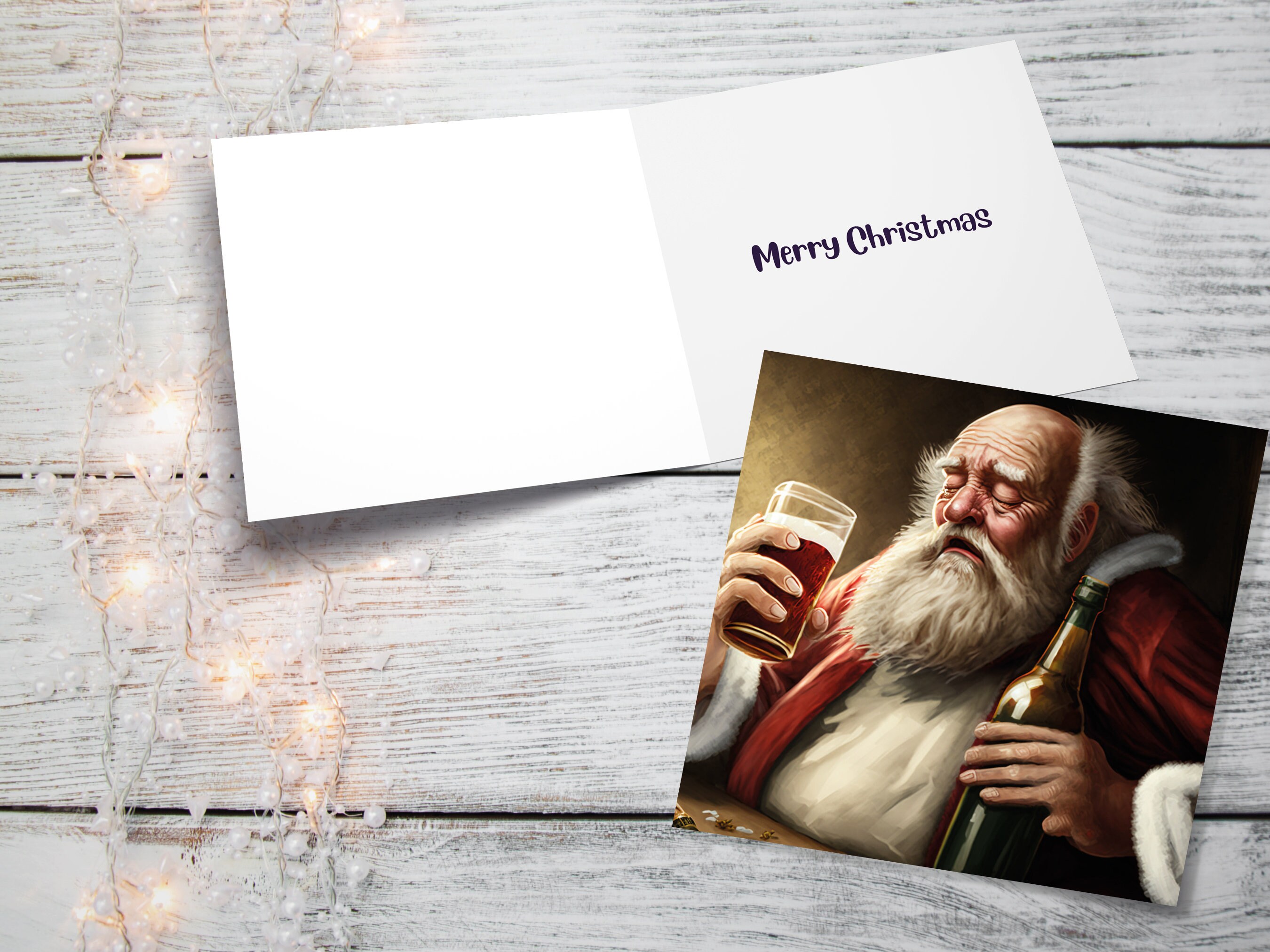 Drunk Santa Claus Christmas Card Funny Alcoholic Father Xmas Drinking Silly Gag Joke Rough Day Meme Greetings Cards Family Friends Xmas 2024 - View 2