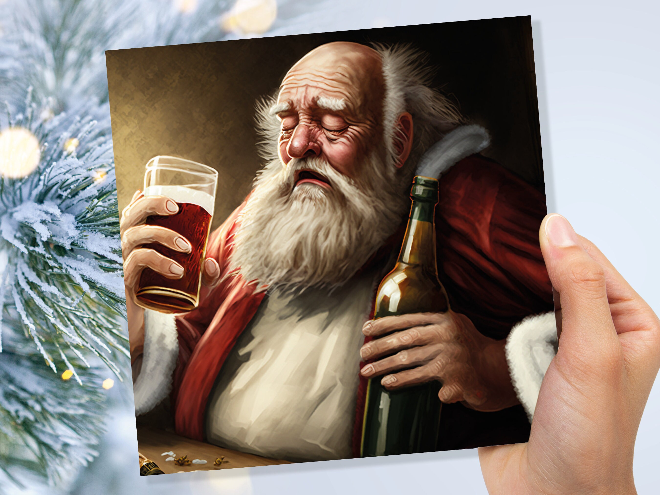 Drunk Santa Claus Christmas Card Funny Alcoholic Father Xmas Drinking Silly Gag Joke Rough Day Meme Greetings Cards Family Friends Xmas 2024 - View 3