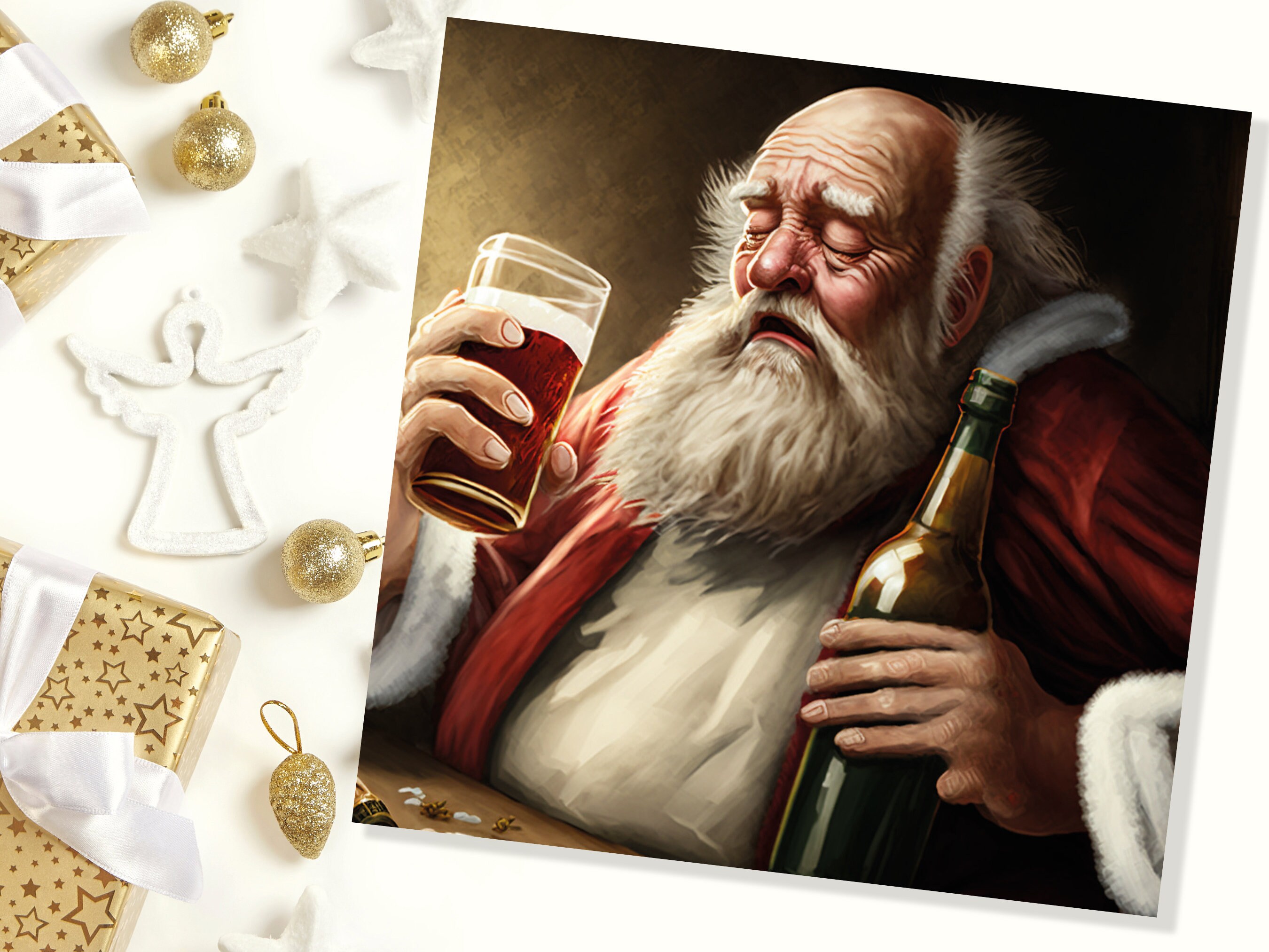 Drunk Santa Claus Christmas Card Funny Alcoholic Father Xmas Drinking Silly Gag Joke Rough Day Meme Greetings Cards Family Friends Xmas 2024 - View 4