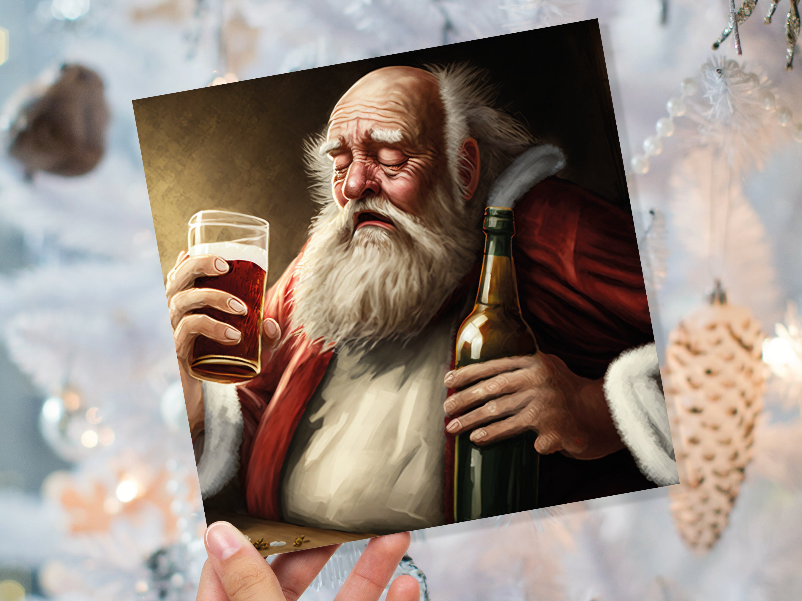 Drunk Santa Claus Christmas Card Funny Alcoholic Father Xmas Drinking Silly Gag Joke Rough Day Meme Greetings Cards Family Friends Xmas 2024 - View 5