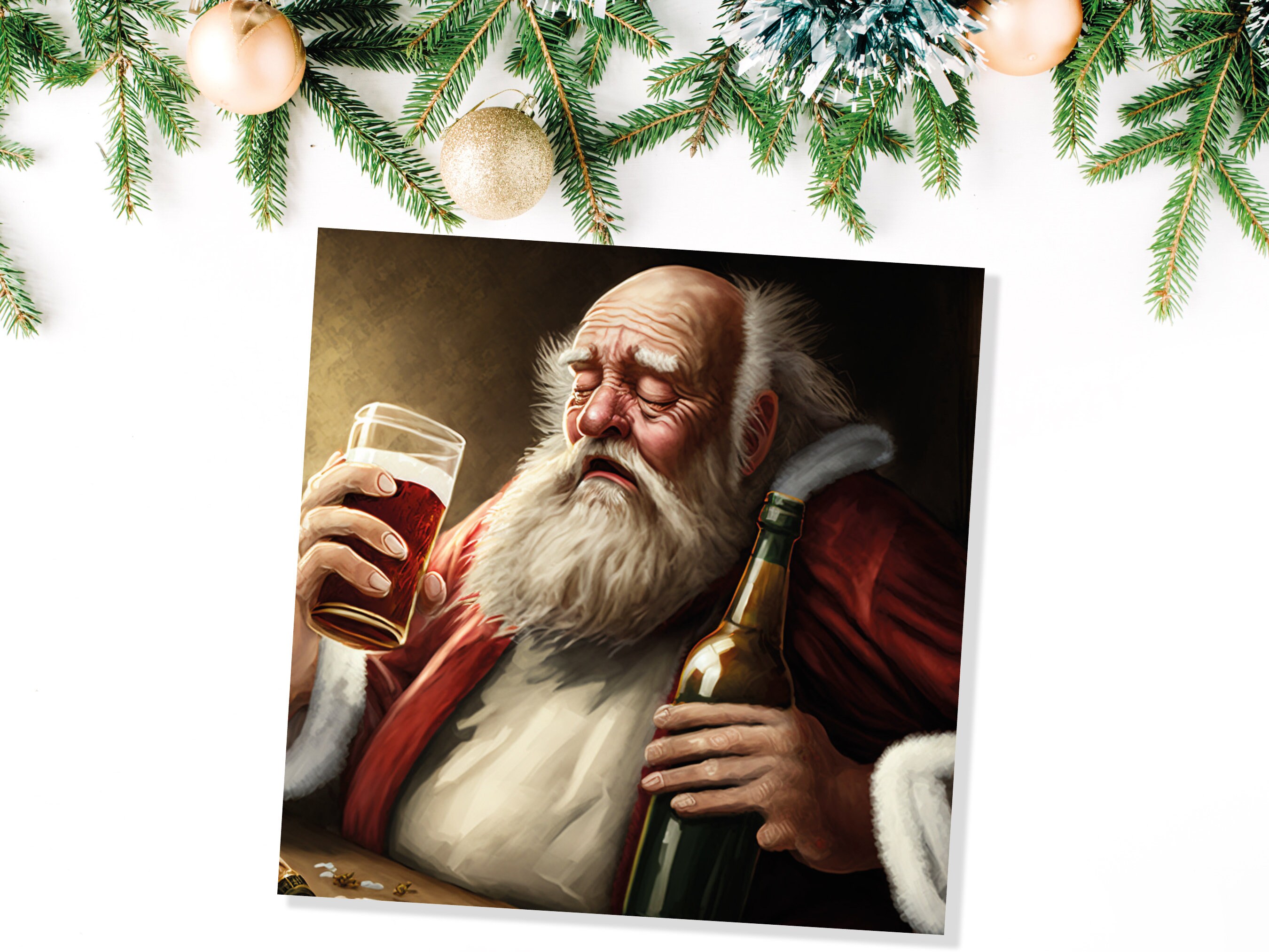 Drunk Santa Claus Christmas Card Funny Alcoholic Father Xmas Drinking Silly Gag Joke Rough Day Meme Greetings Cards Family Friends Xmas 2024 - View 6