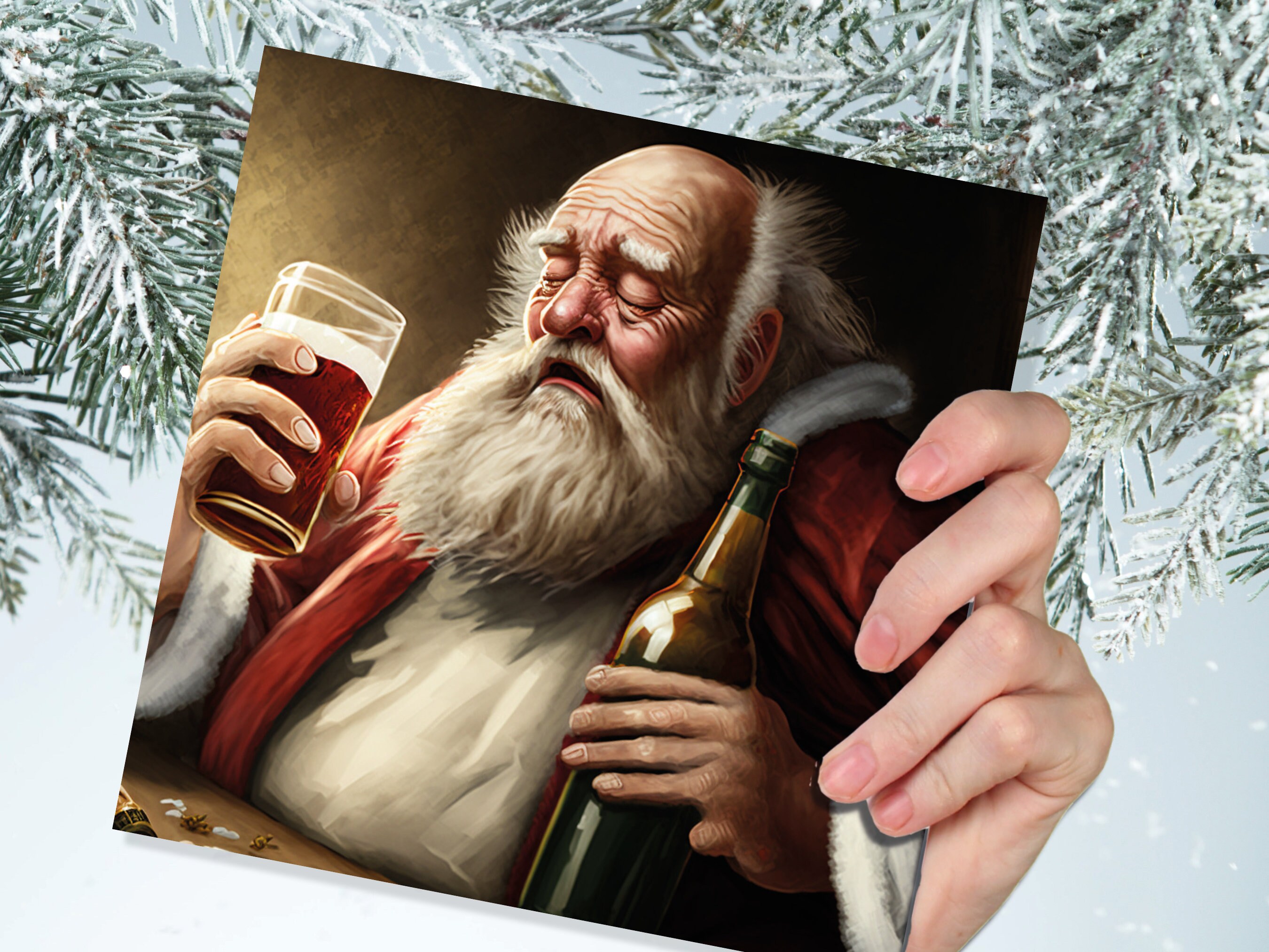 Drunk Santa Claus Christmas Card Funny Alcoholic Father Xmas Drinking Silly Gag Joke Rough Day Meme Greetings Cards Family Friends Xmas 2024 - View 7