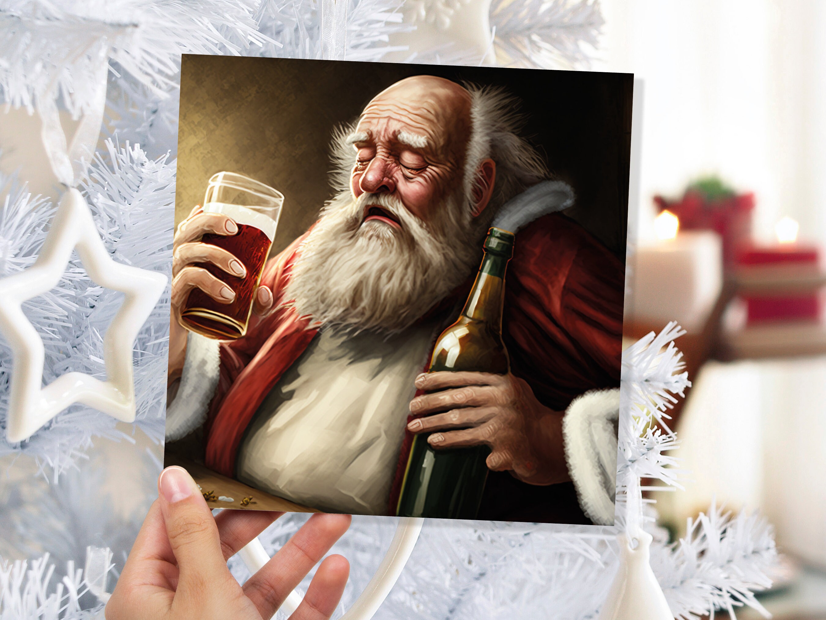 Drunk Santa Claus Christmas Card Funny Alcoholic Father Xmas Drinking Silly Gag Joke Rough Day Meme Greetings Cards Family Friends Xmas 2024 - View 9