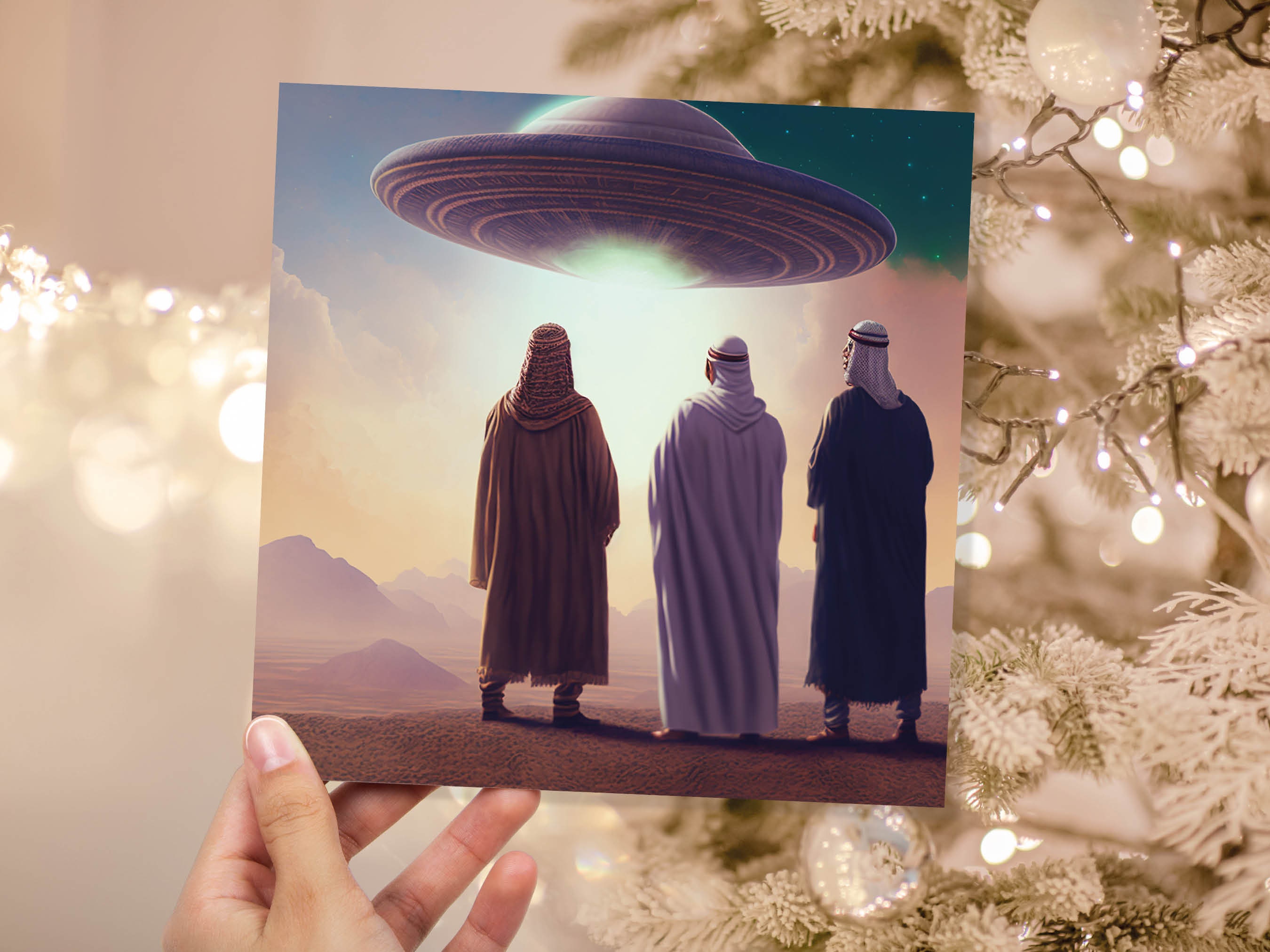 Spaceman Christmas Cards Funny Ironic Alien Came Travelling Three Wise Men Star of Bethlehem Fun Xmas Greetings Card For Family Friends 2024