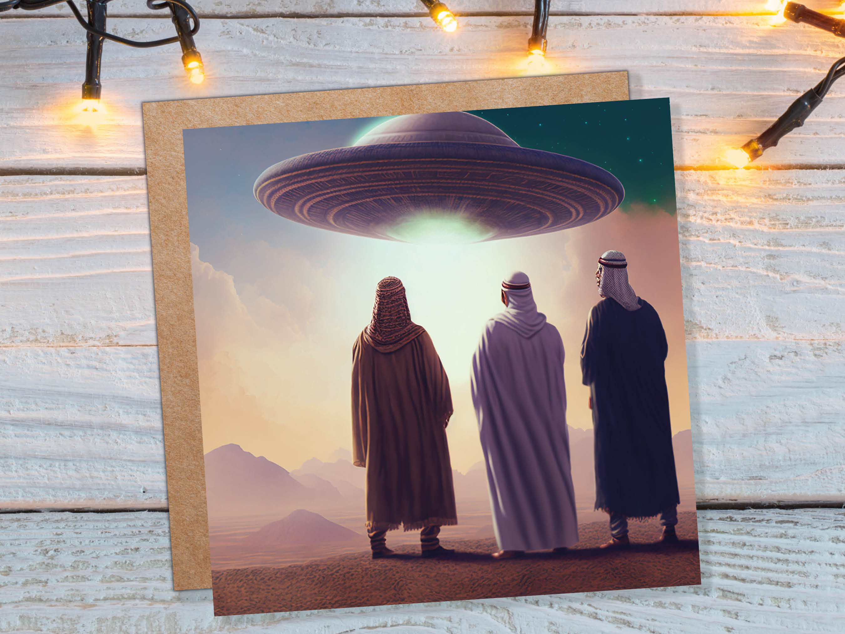 Spaceman Christmas Cards Funny Ironic Alien Came Travelling Three Wise Men Star of Bethlehem Fun Xmas Greetings Card For Family Friends 2024 - View 2