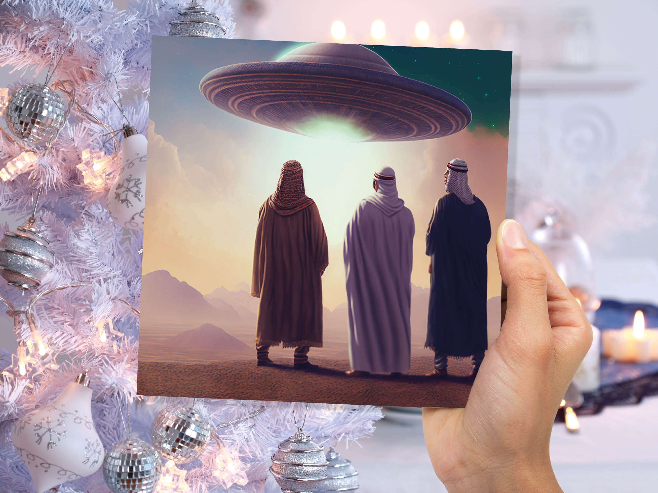 Spaceman Christmas Cards Funny Ironic Alien Came Travelling Three Wise Men Star of Bethlehem Fun Xmas Greetings Card For Family Friends 2024 - View 3