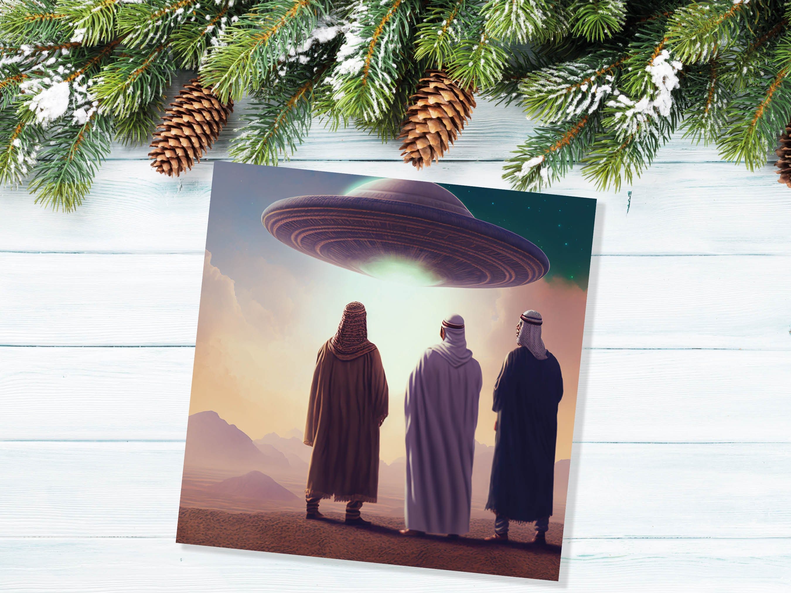 Spaceman Christmas Cards Funny Ironic Alien Came Travelling Three Wise Men Star of Bethlehem Fun Xmas Greetings Card For Family Friends 2024 - View 4