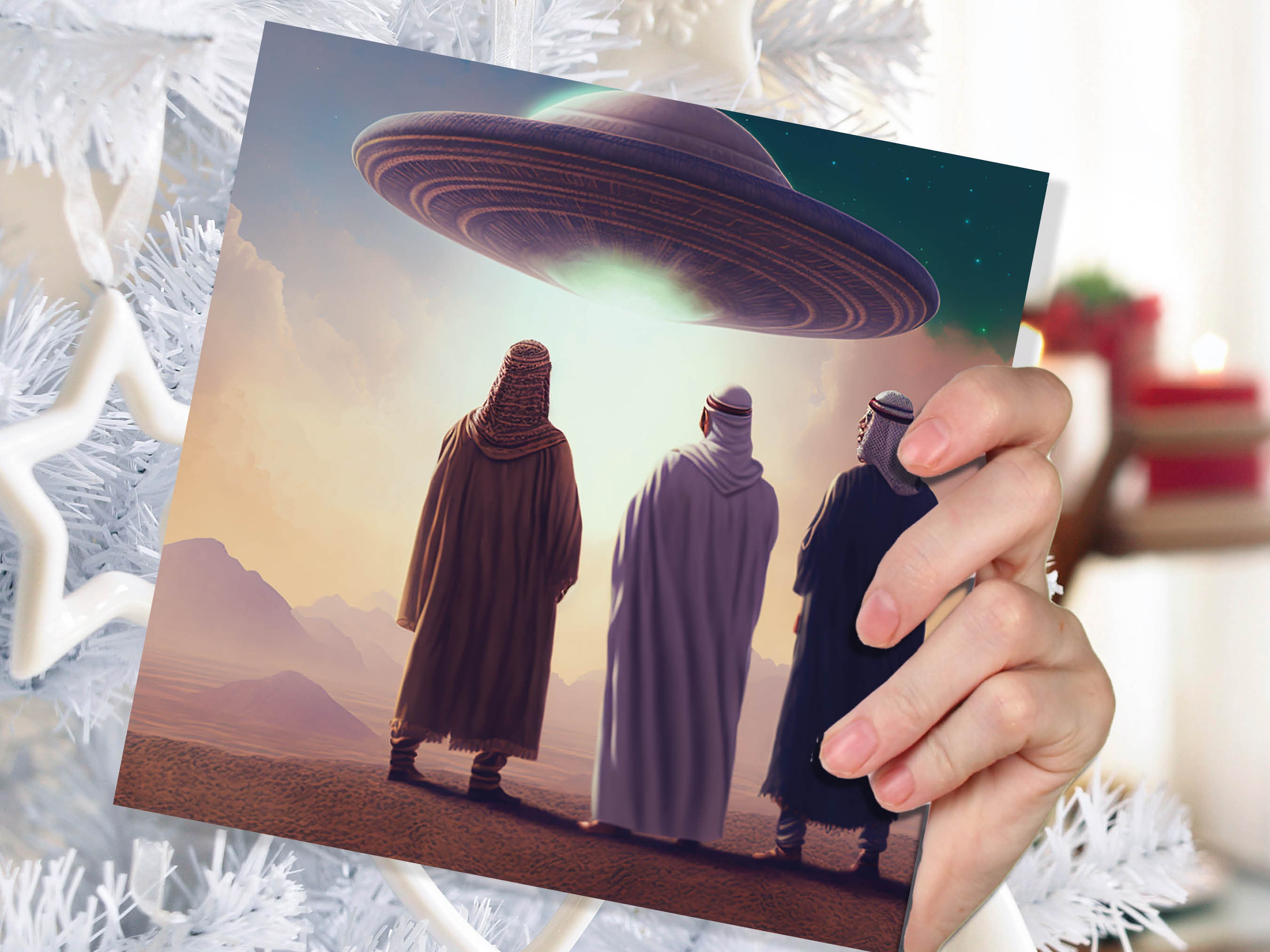 Spaceman Christmas Cards Funny Ironic Alien Came Travelling Three Wise Men Star of Bethlehem Fun Xmas Greetings Card For Family Friends 2024 - View 6