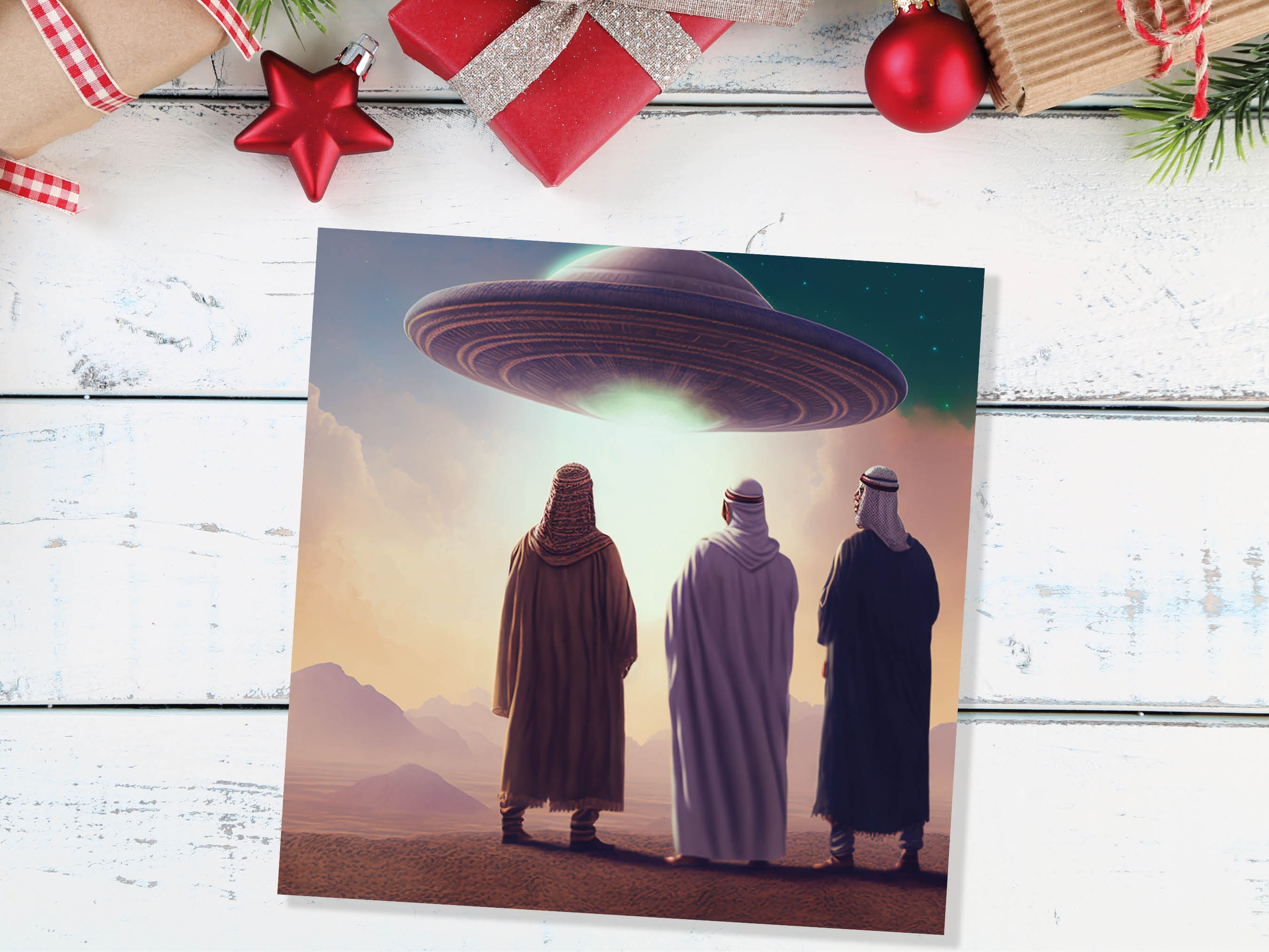 Spaceman Christmas Cards Funny Ironic Alien Came Travelling Three Wise Men Star of Bethlehem Fun Xmas Greetings Card For Family Friends 2024 - View 8