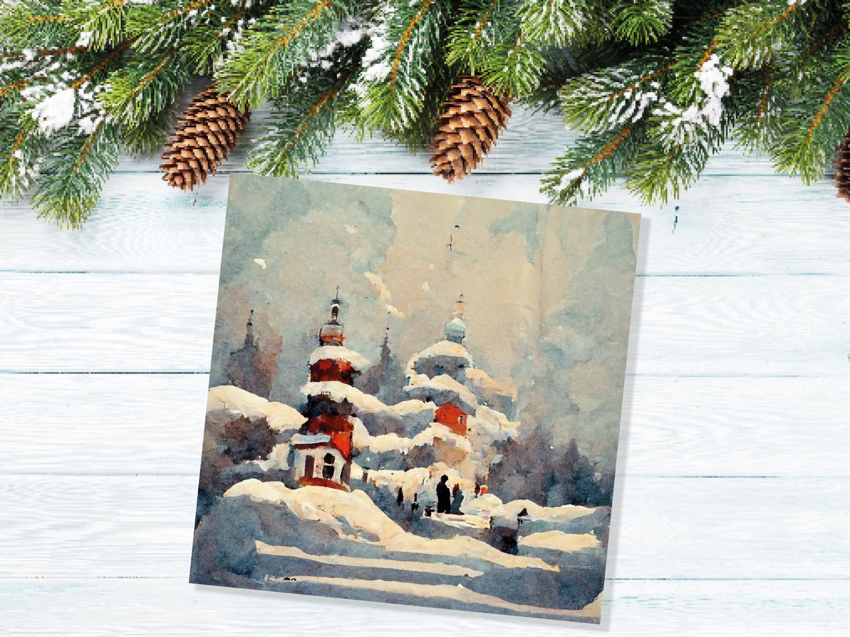 Winter Snow Scene Card Impressionist Painting with Trees Winters Day Landscape Scenery Greeting Cards for Family Friends Xmas 2024 Thank You - View 2