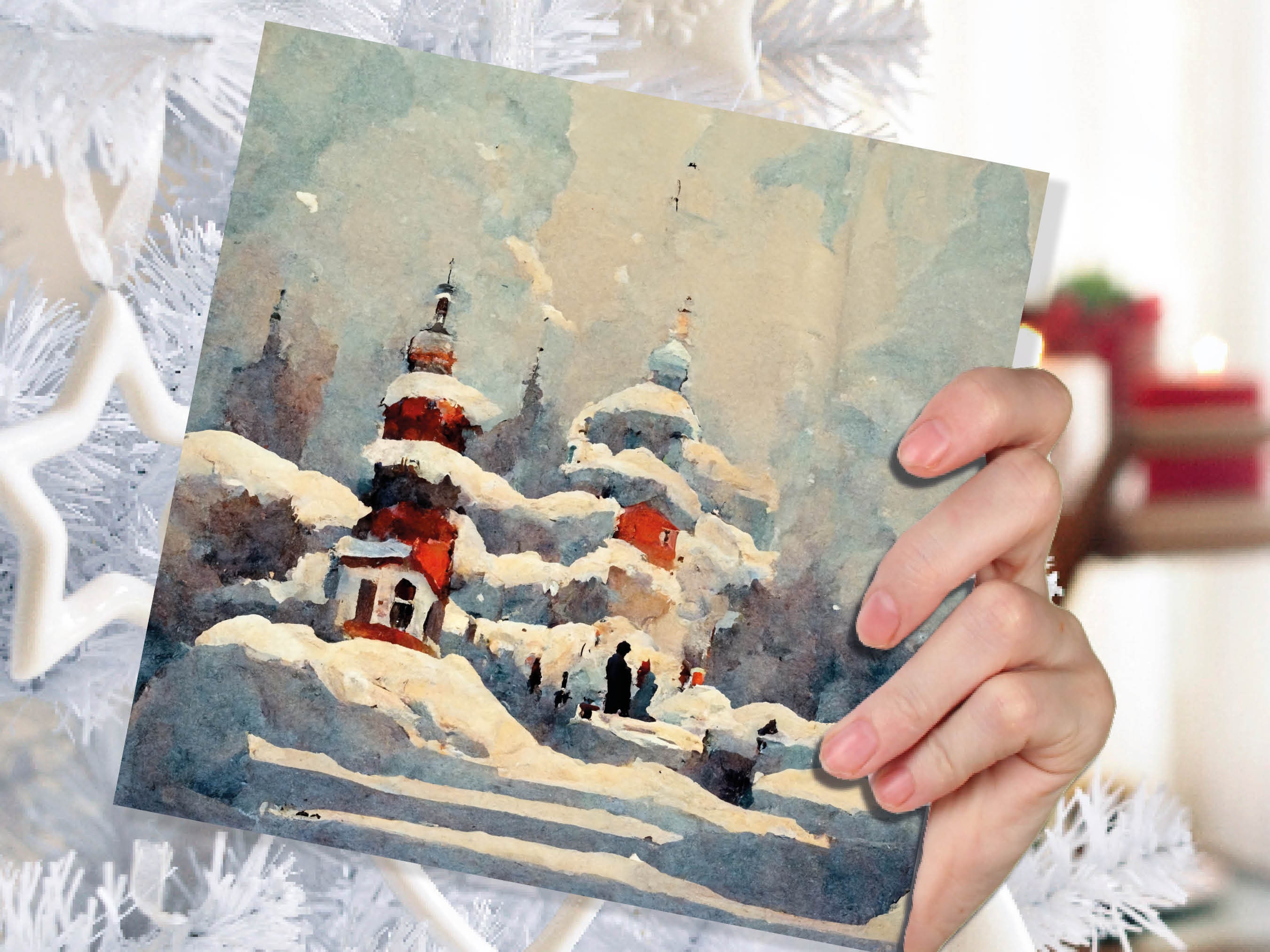 Winter Snow Scene Card Impressionist Painting with Trees Winters Day Landscape Scenery Greeting Cards for Family Friends Xmas 2024 Thank You - View 3