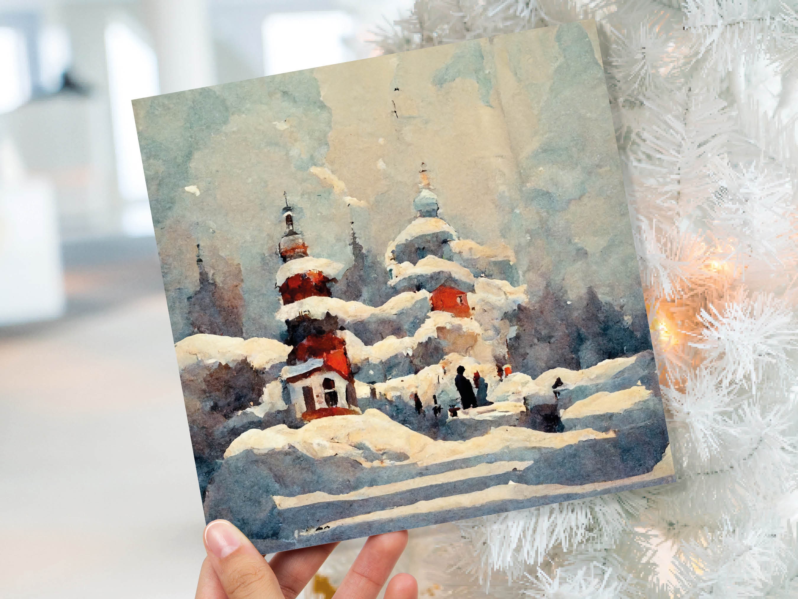 Winter Snow Scene Card Impressionist Painting with Trees Winters Day Landscape Scenery Greeting Cards for Family Friends Xmas 2024 Thank You - View 4