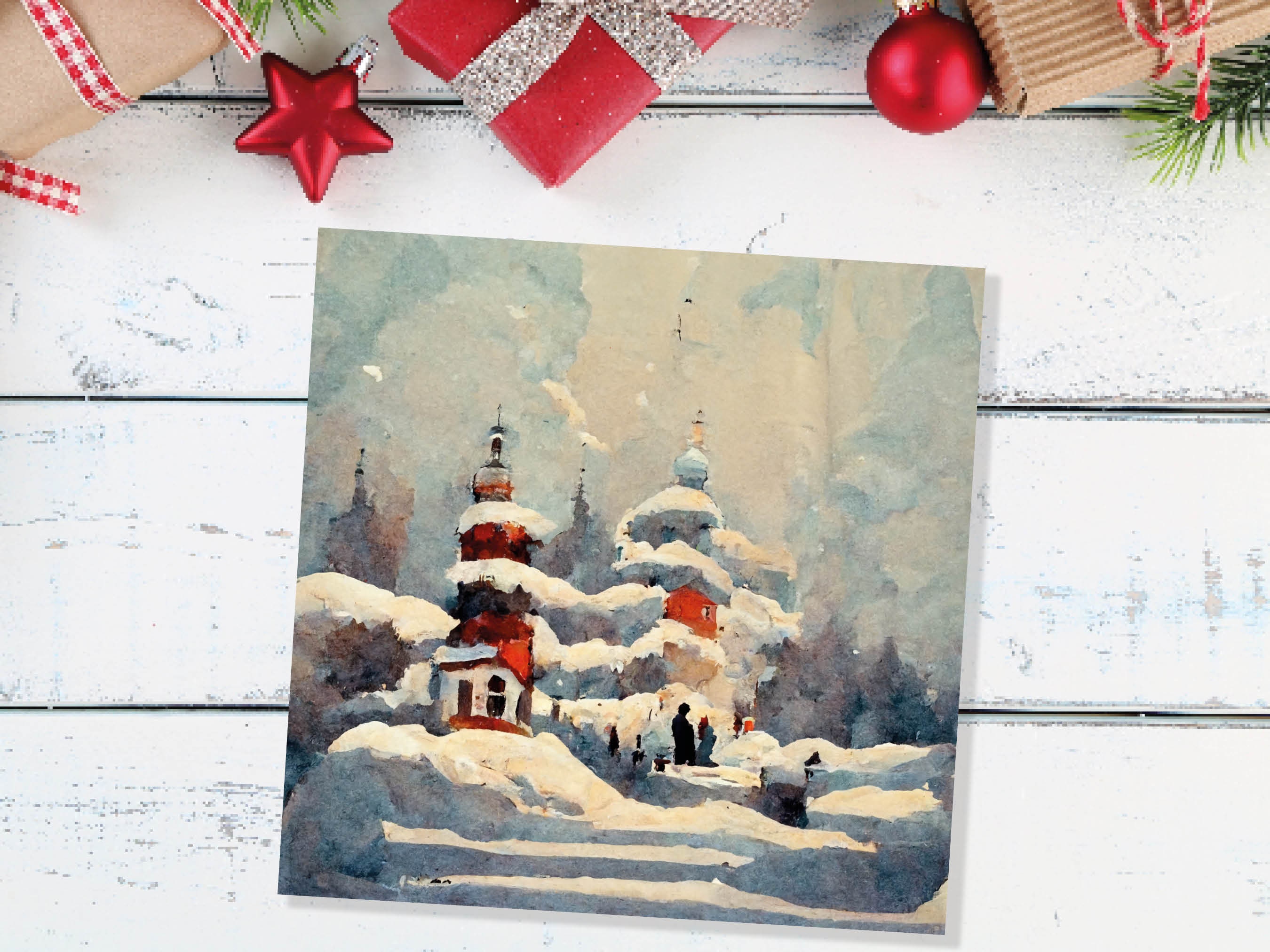 Winter Snow Scene Card Impressionist Painting with Trees Winters Day Landscape Scenery Greeting Cards for Family Friends Xmas 2024 Thank You - View 5