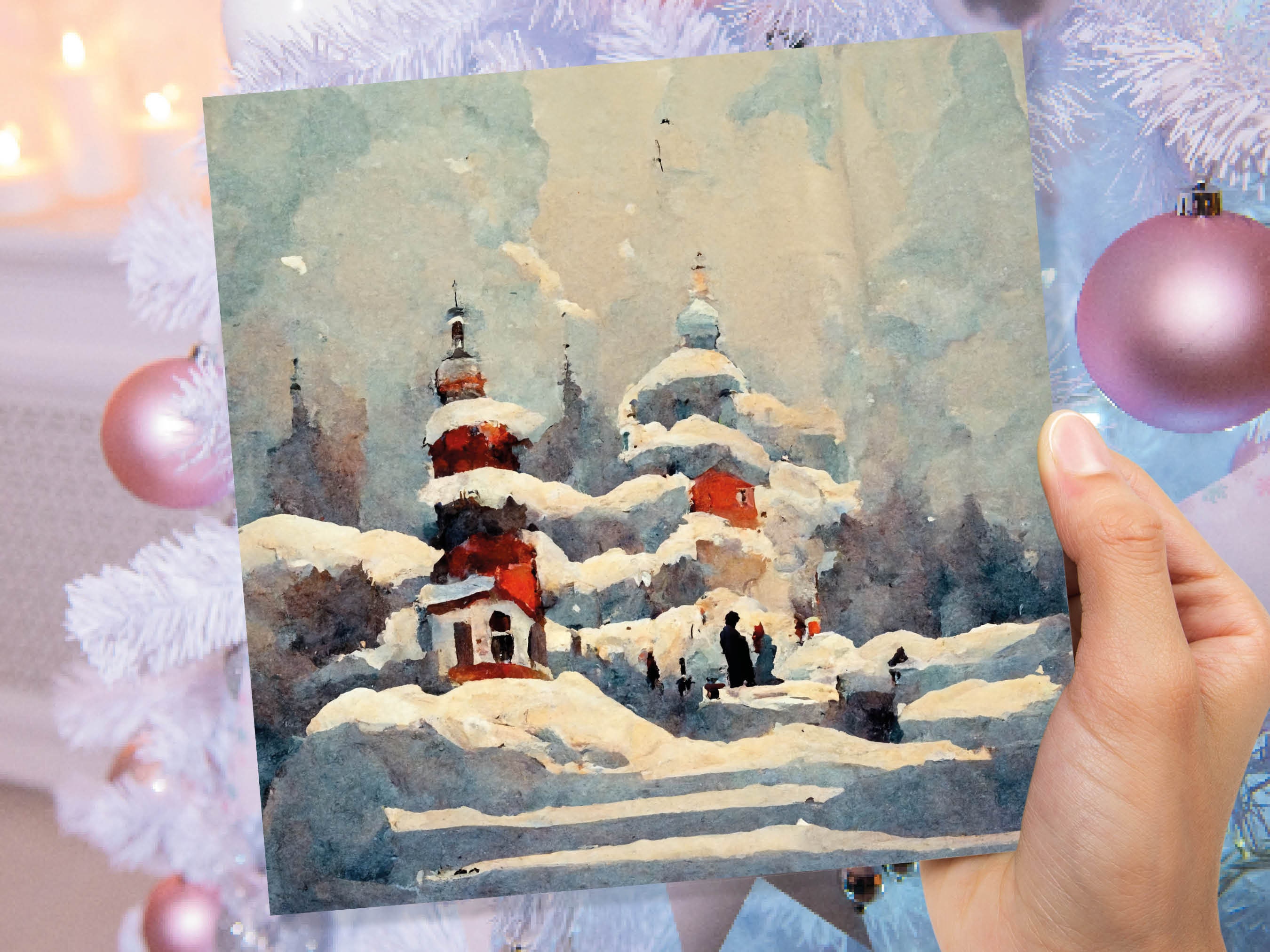 Winter Snow Scene Card Impressionist Painting with Trees Winters Day Landscape Scenery Greeting Cards for Family Friends Xmas 2024 Thank You - View 6