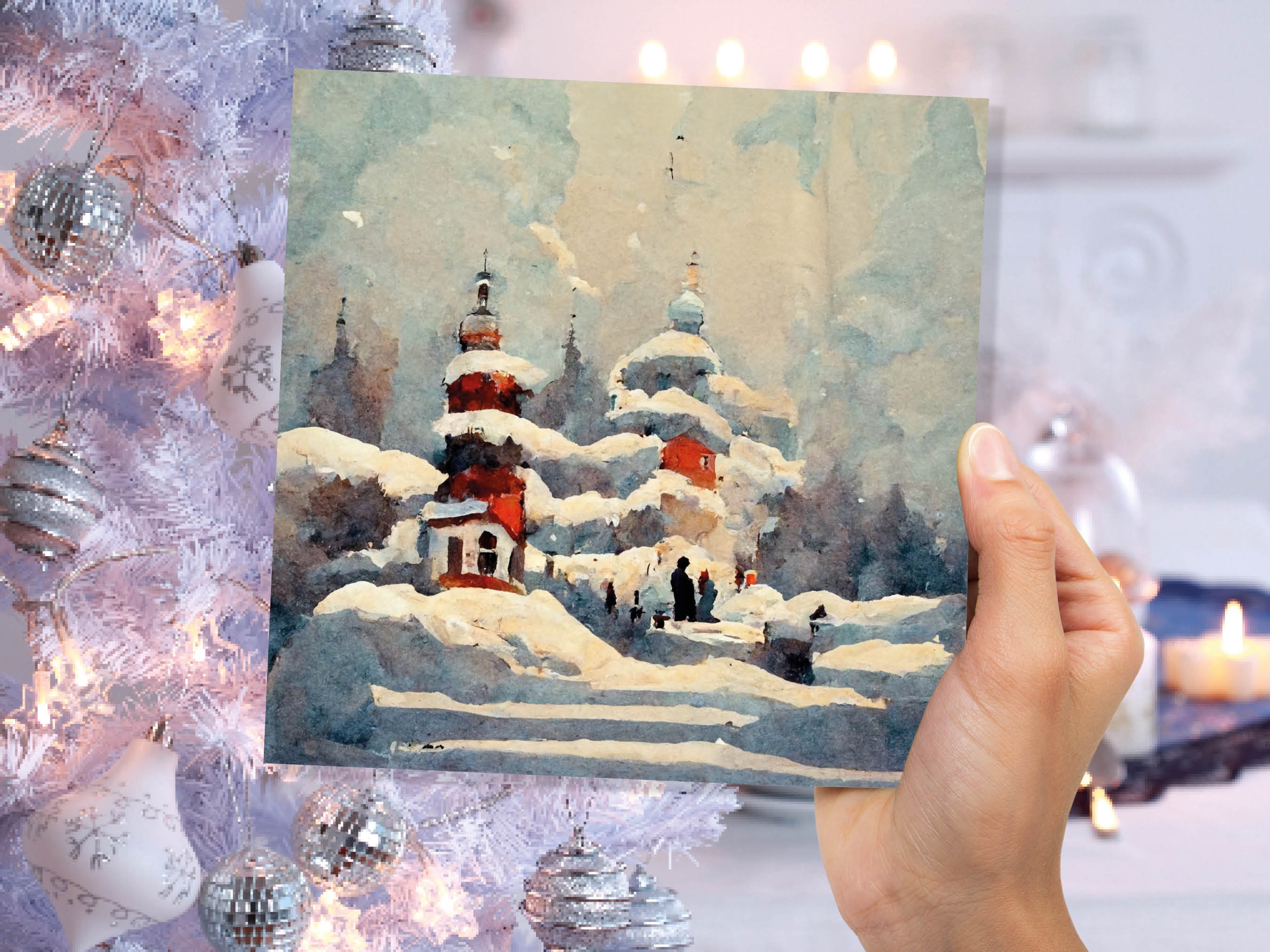 Winter Snow Scene Card Impressionist Painting with Trees Winters Day Landscape Scenery Greeting Cards for Family Friends Xmas 2024 Thank You - View 8