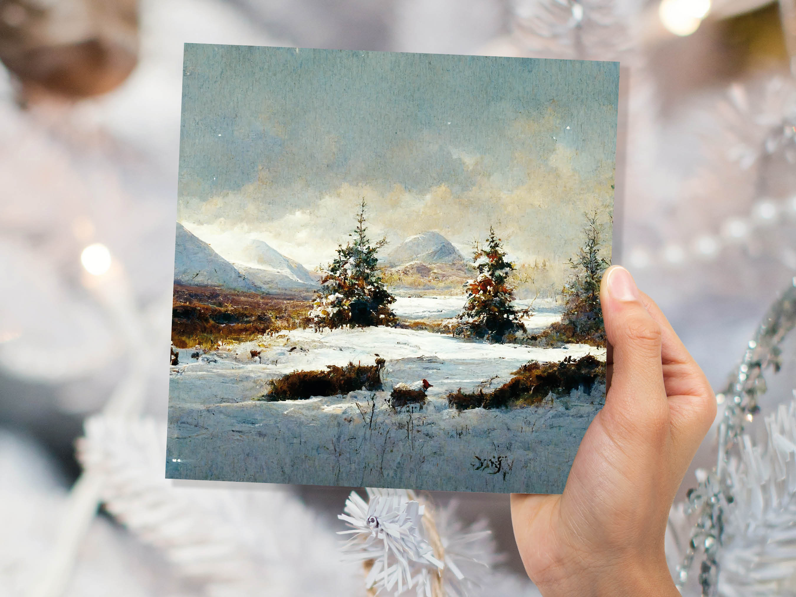 Winter Scene Landscape Card with Snowy Deer Scotland Snow Painting Unique Traditional Greetings Cards For Family Friends Xmas 2024 Thank You - View 2