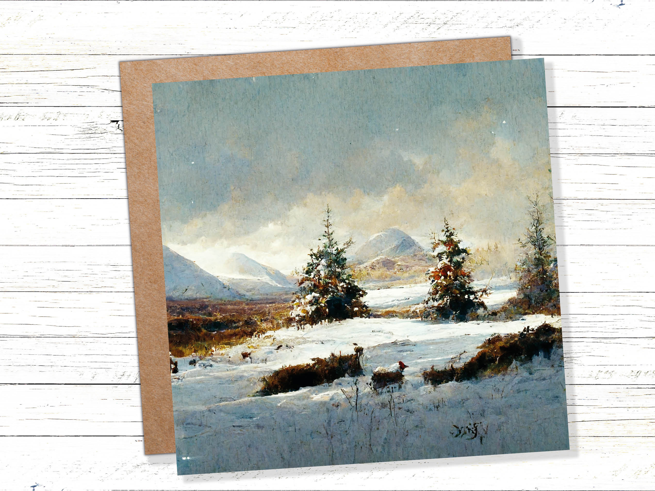 Winter Scene Landscape Card with Snowy Deer Scotland Snow Painting Unique Traditional Greetings Cards For Family Friends Xmas 2024 Thank You - View 3