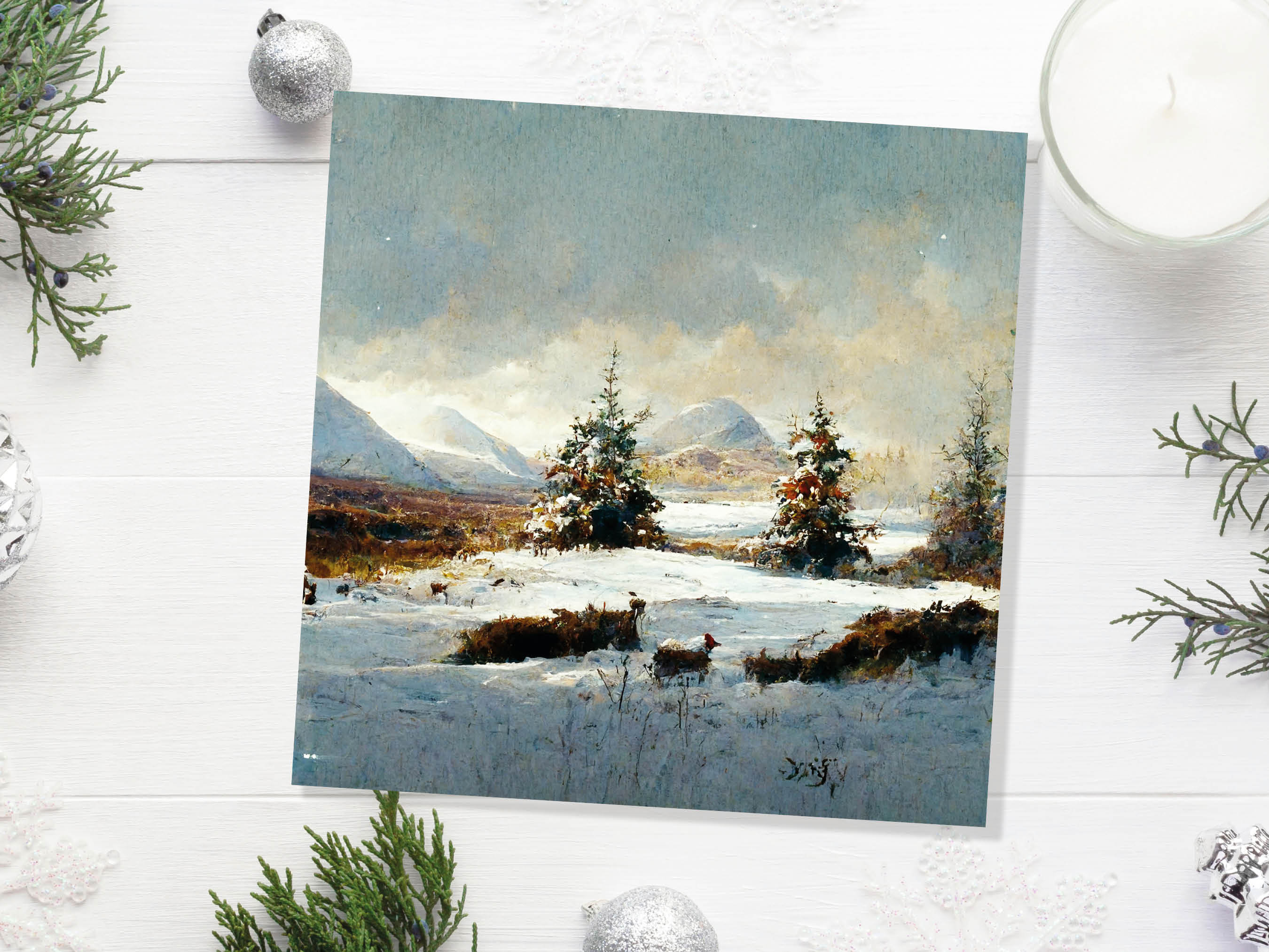 Winter Scene Landscape Card with Snowy Deer Scotland Snow Painting Unique Traditional Greetings Cards For Family Friends Xmas 2024 Thank You - View 6