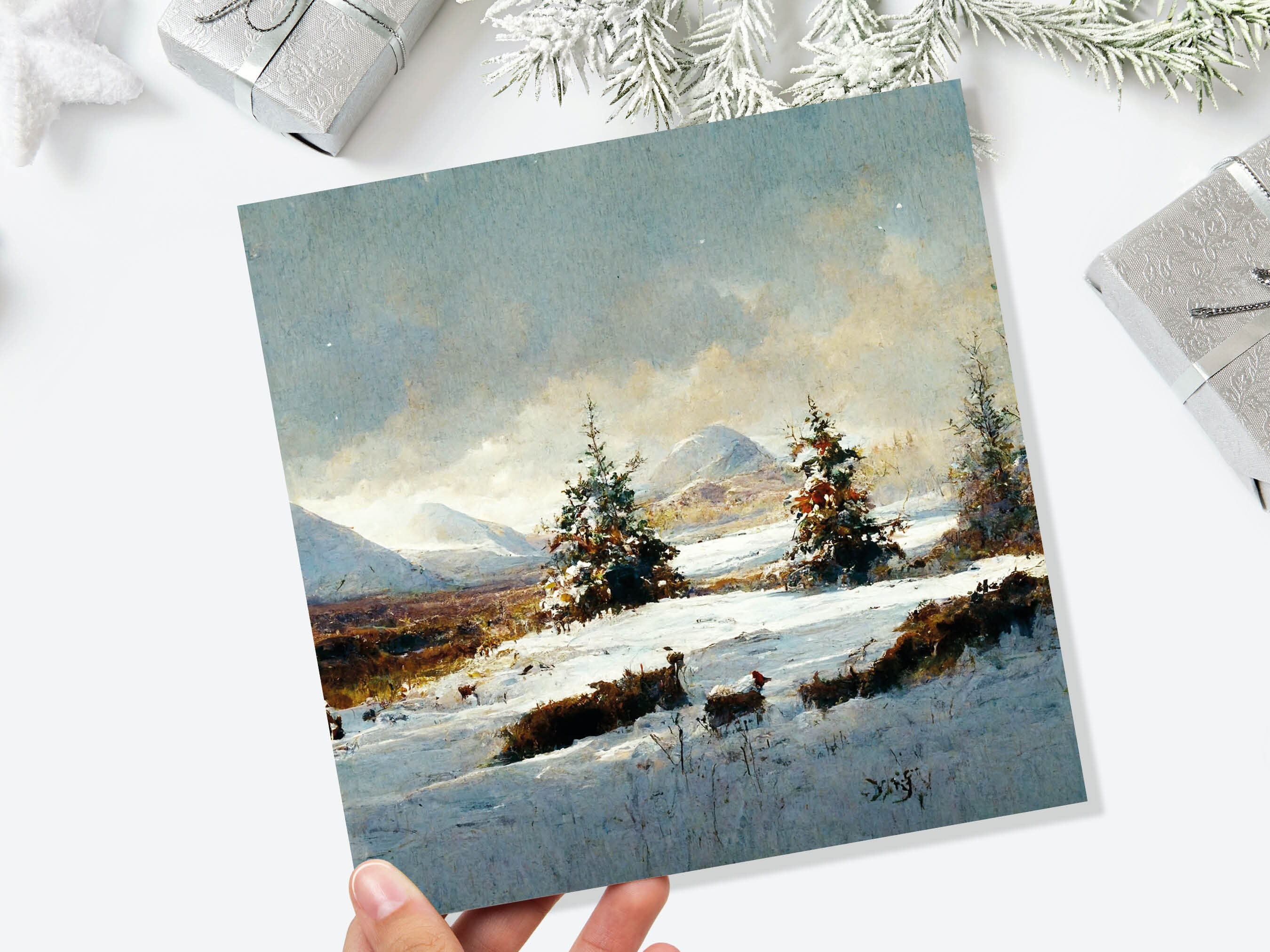 Winter Scene Landscape Card with Snowy Deer Scotland Snow Painting Unique Traditional Greetings Cards For Family Friends Xmas 2024 Thank You - View 8