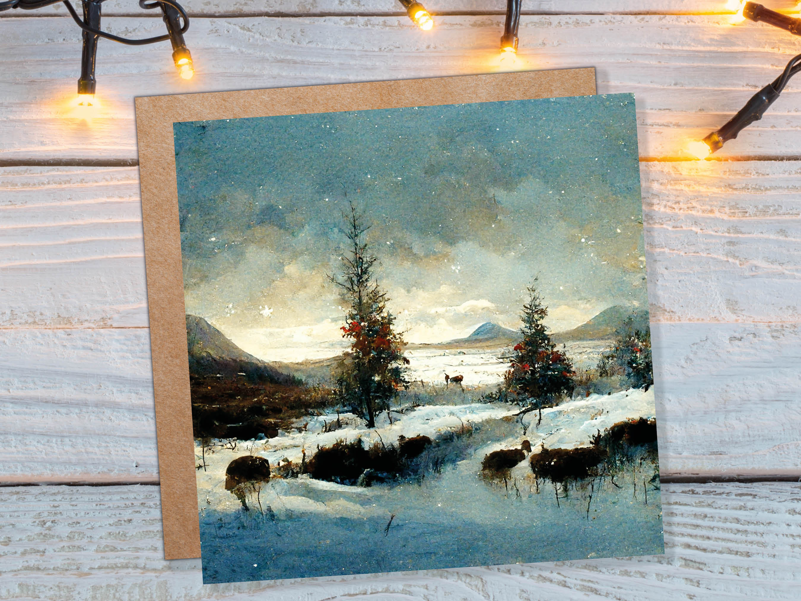 Winter Snow Scene Card with Snowy Landscape Mountains Scottish Glen Trees Painting Greetings Cards for Family Friends Christmas Thank You