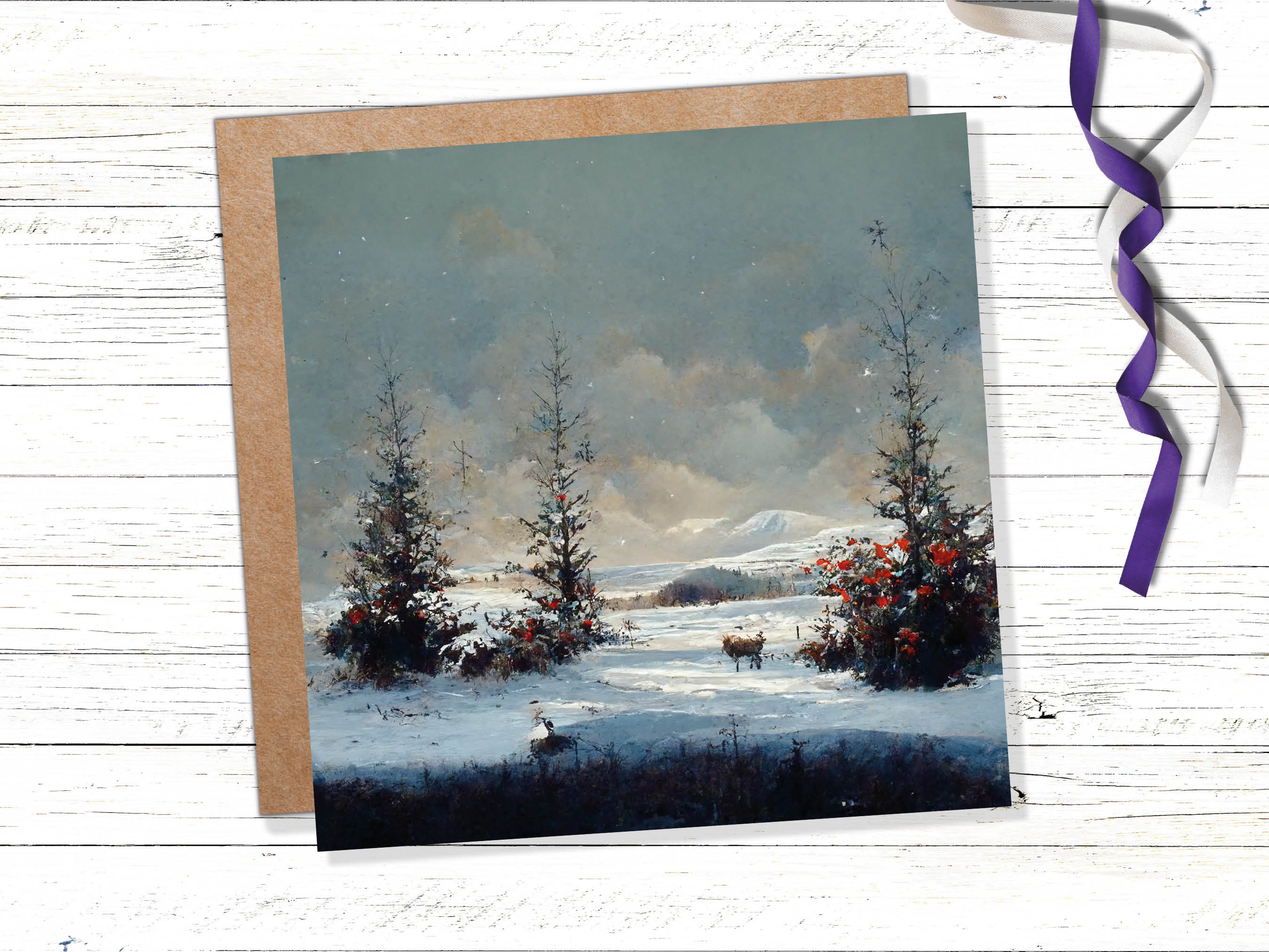 Winter Fir Trees Scene Greetings Card Snowy Landscape Mountains Scottish Highlands Snow Painting Cards for Family Friends Xmas 23 Thank You - View 2