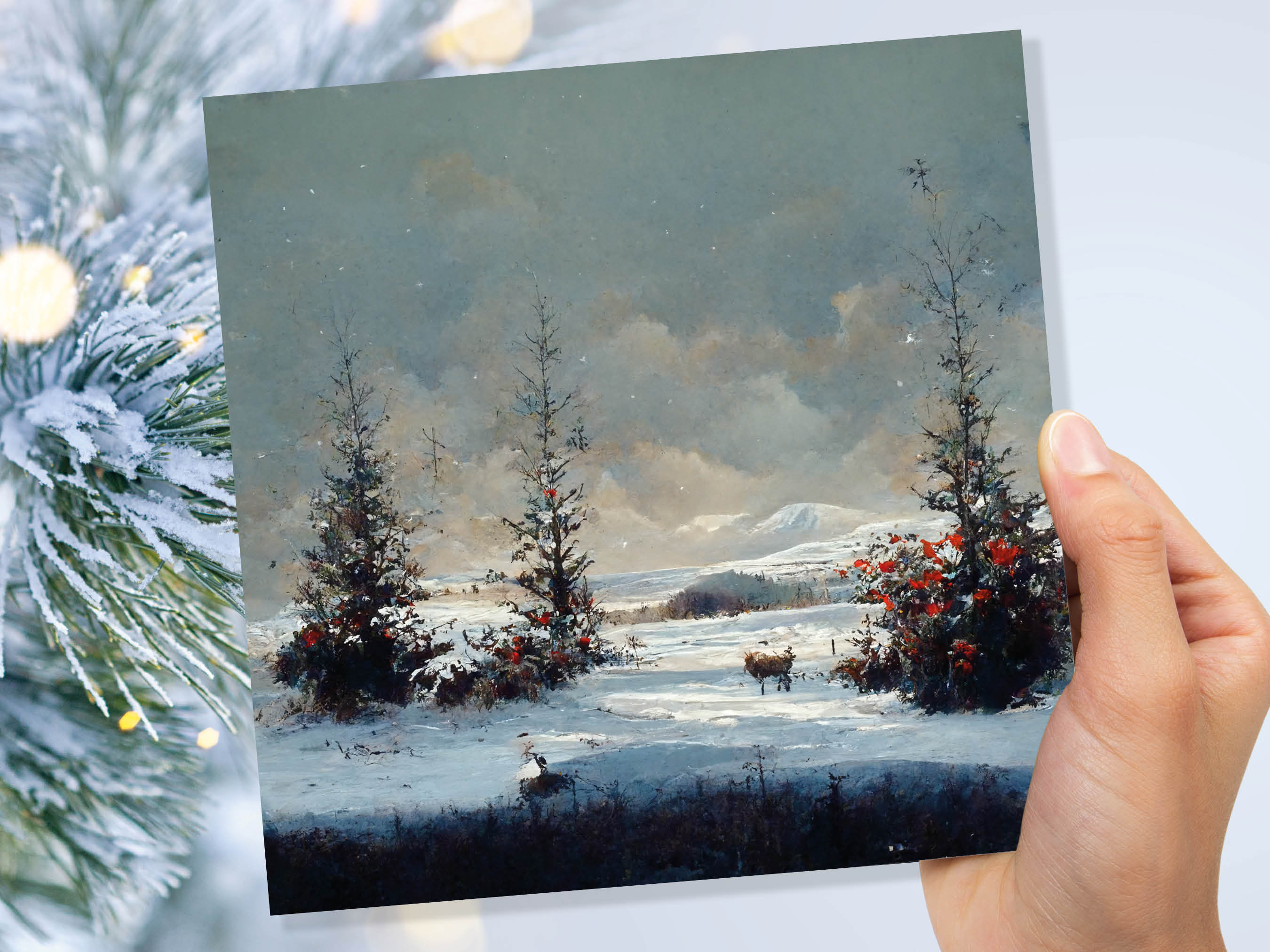 Winter Fir Trees Scene Greetings Card Snowy Landscape Mountains Scottish Highlands Snow Painting Cards for Family Friends Xmas 23 Thank You - View 3