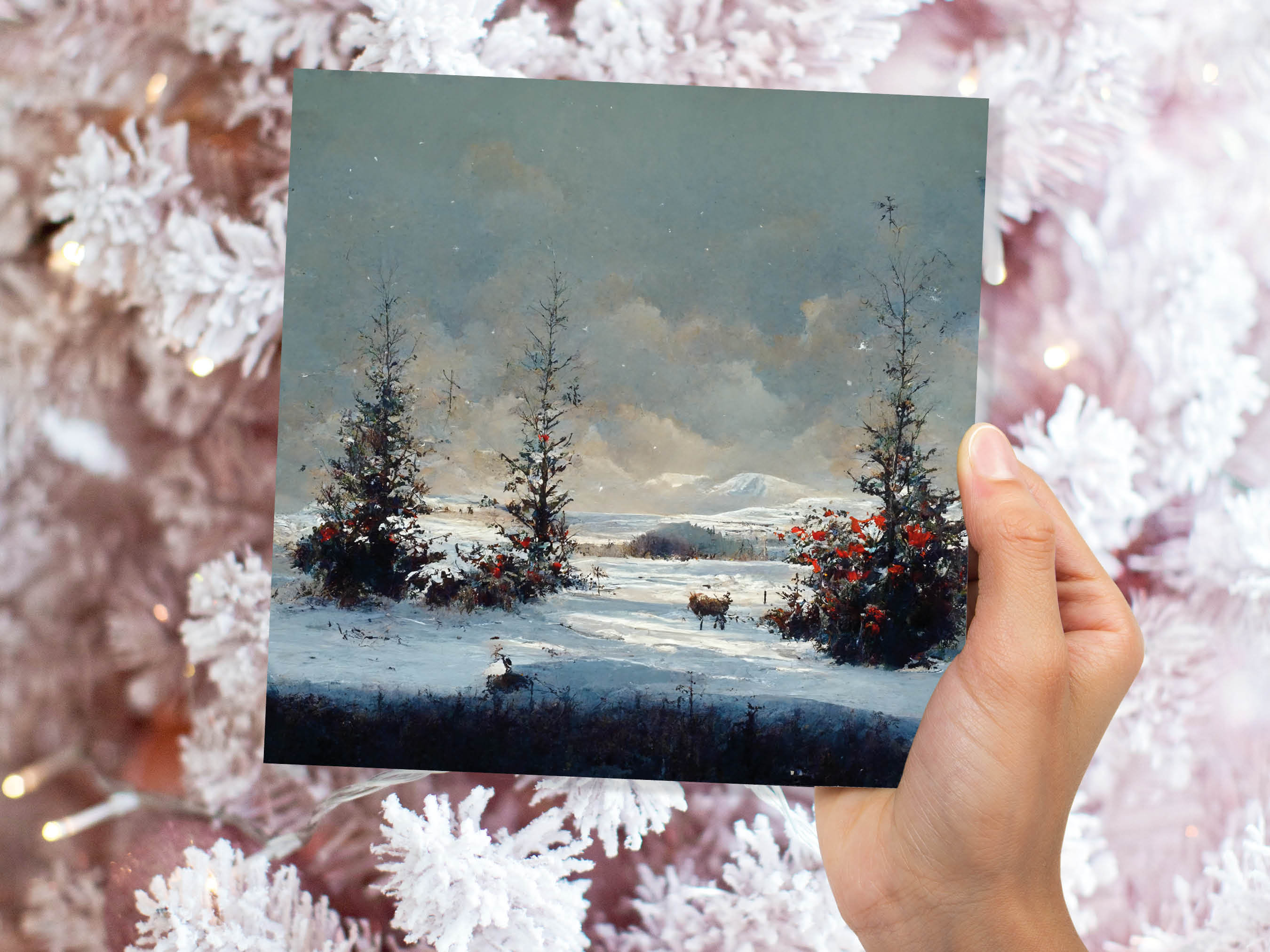 Winter Fir Trees Scene Greetings Card Snowy Landscape Mountains Scottish Highlands Snow Painting Cards for Family Friends Xmas 23 Thank You - View 6