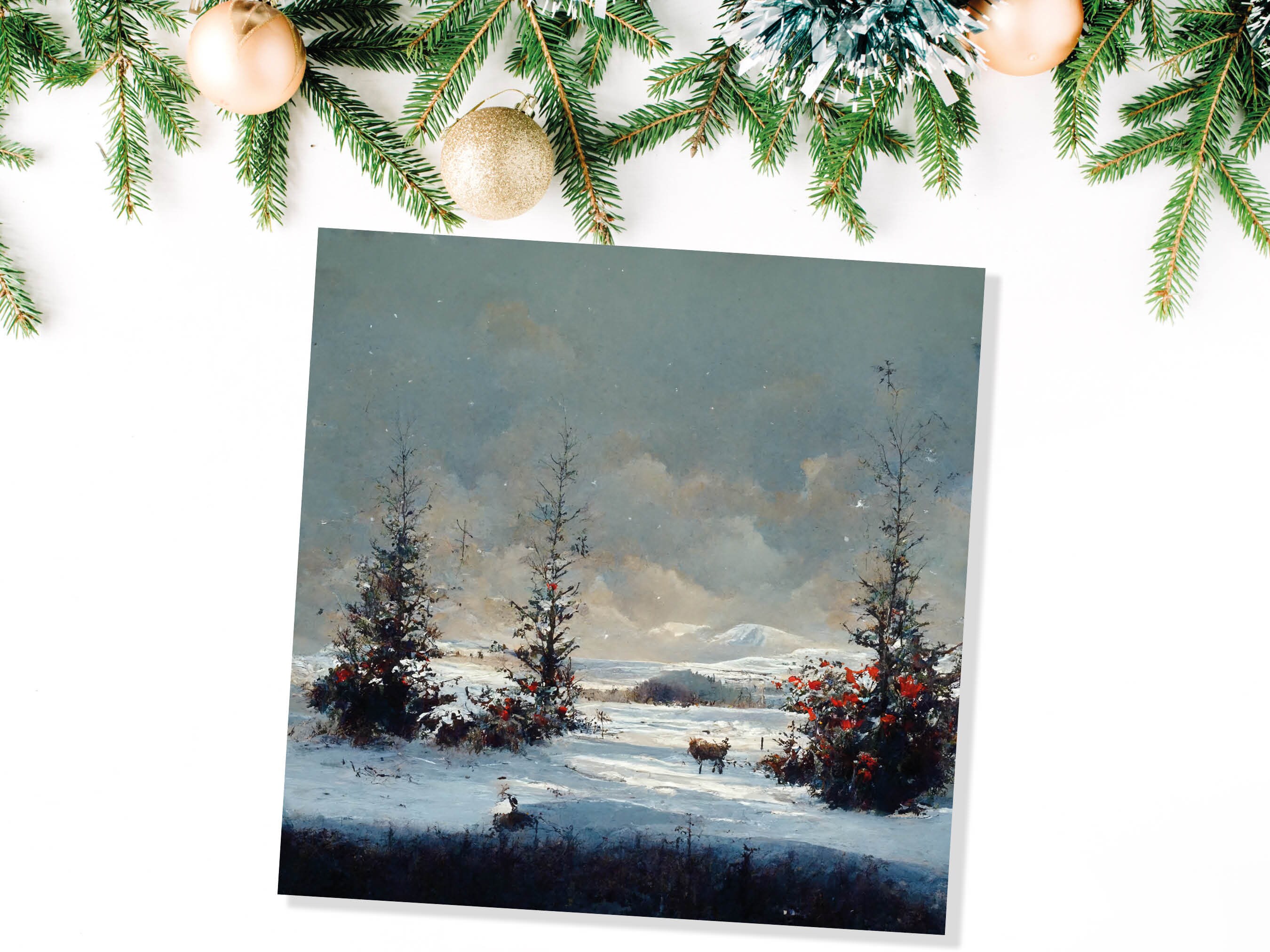 Winter Fir Trees Scene Greetings Card Snowy Landscape Mountains Scottish Highlands Snow Painting Cards for Family Friends Xmas 23 Thank You - View 7