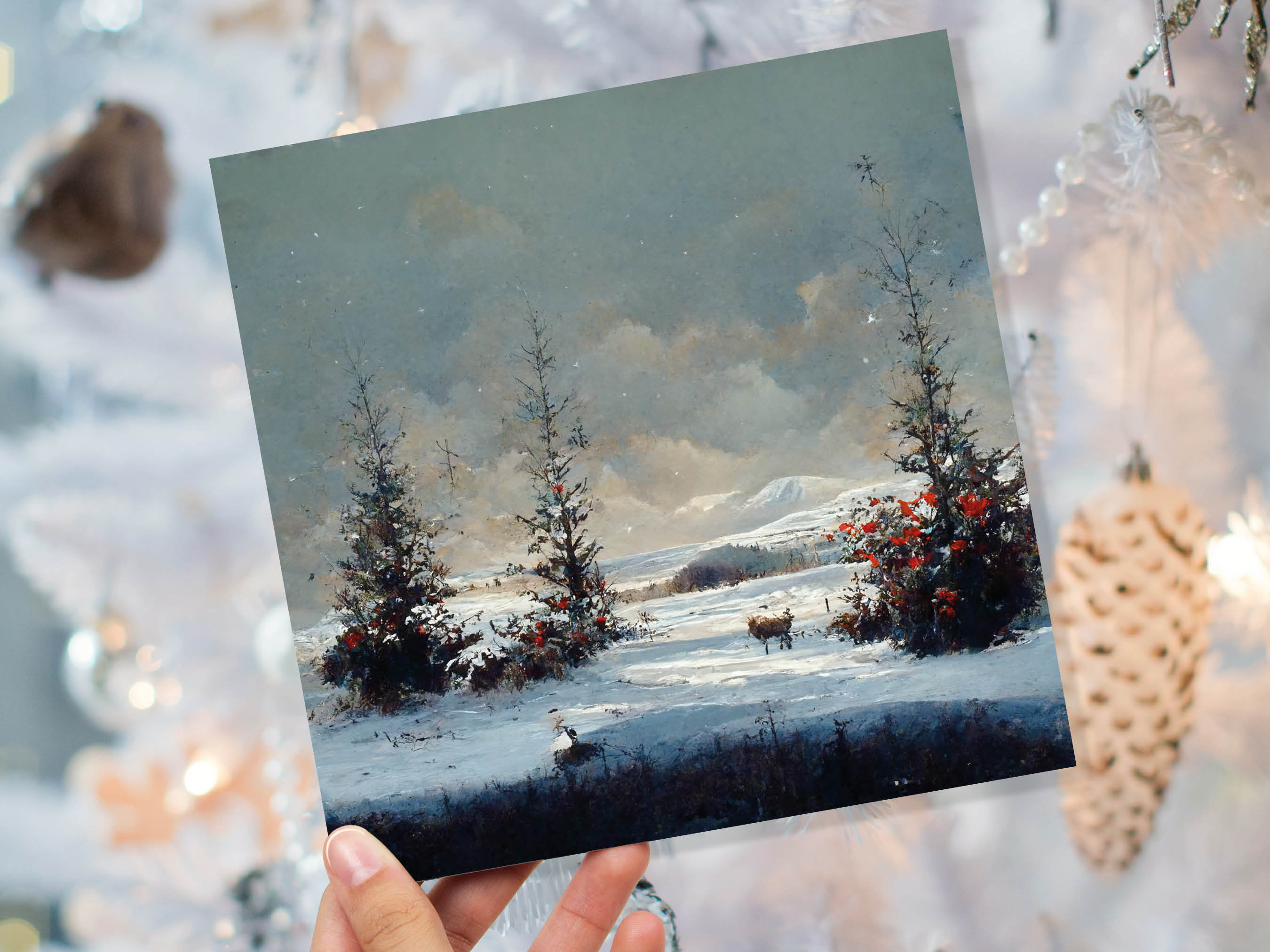 Winter Fir Trees Scene Greetings Card Snowy Landscape Mountains Scottish Highlands Snow Painting Cards for Family Friends Xmas 23 Thank You - View 8