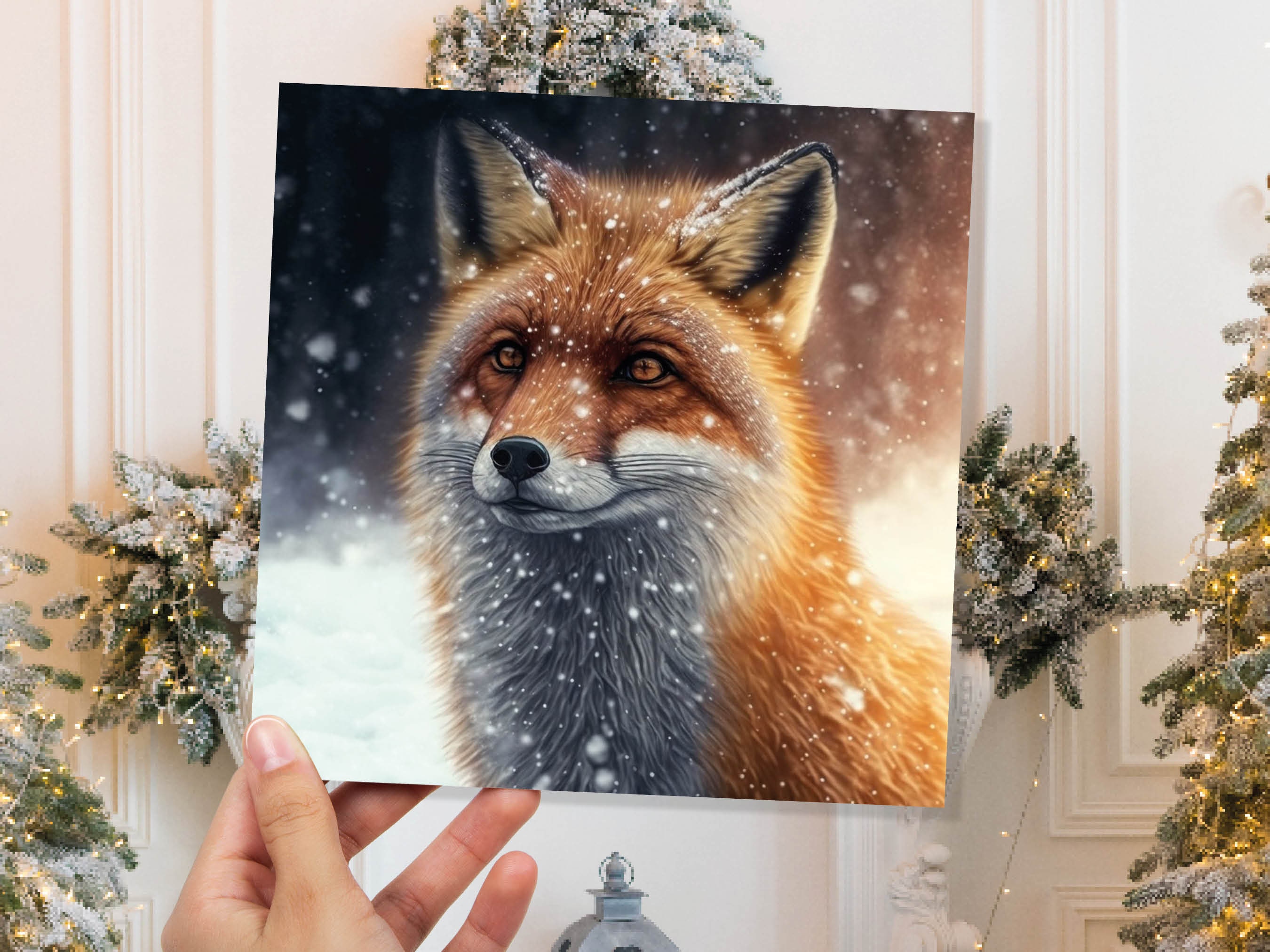 Winter Fox Card Festive Snowy Scene Snowing Tranquil Peaceful Watching Snow Fall Greetings Cards For Family Best Friends Xmas 2024 Thank You - View 3