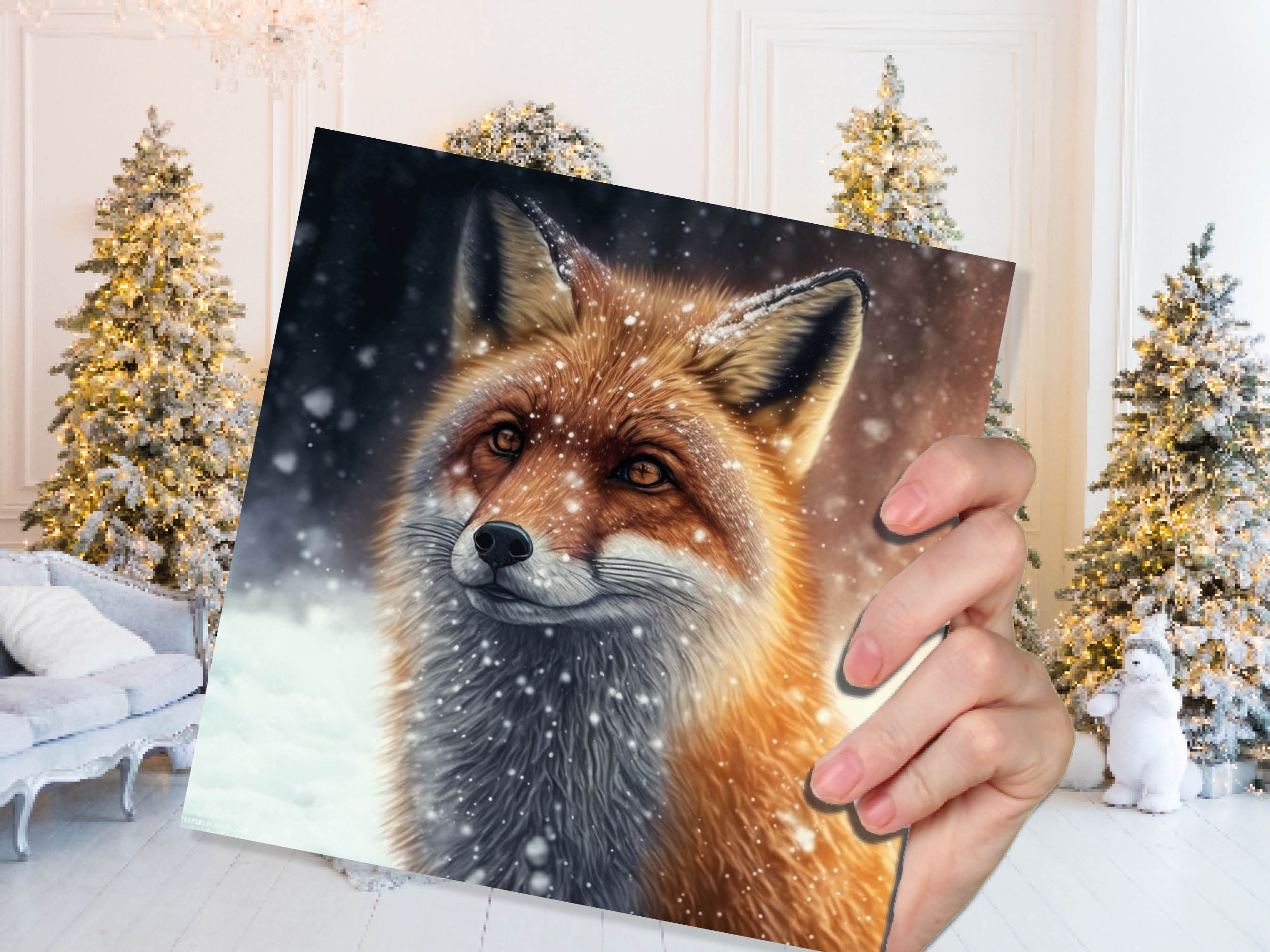 Winter Fox Card Festive Snowy Scene Snowing Tranquil Peaceful Watching Snow Fall Greetings Cards For Family Best Friends Xmas 2024 Thank You - View 5