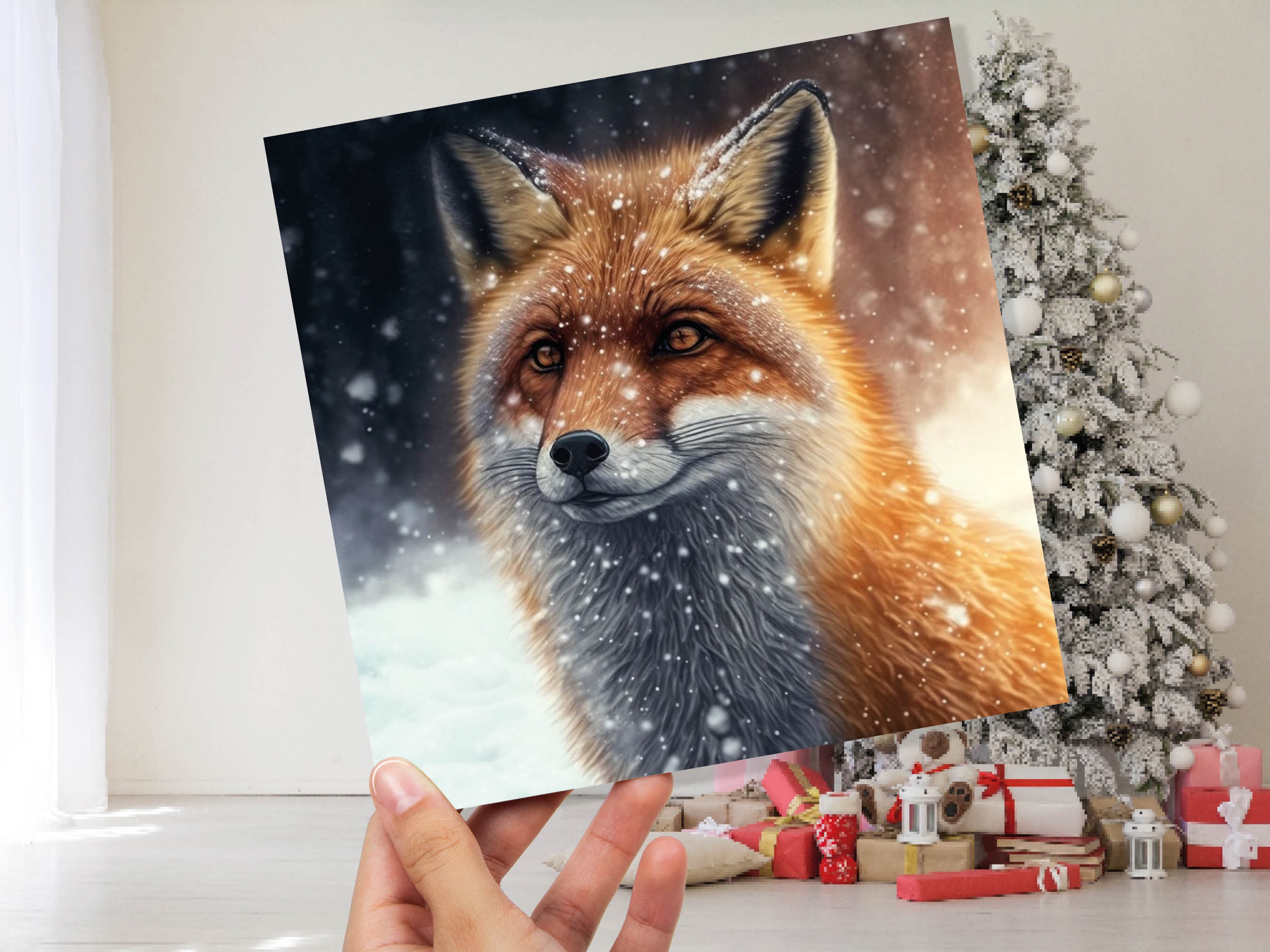 Winter Fox Card Festive Snowy Scene Snowing Tranquil Peaceful Watching Snow Fall Greetings Cards For Family Best Friends Xmas 2024 Thank You - View 9