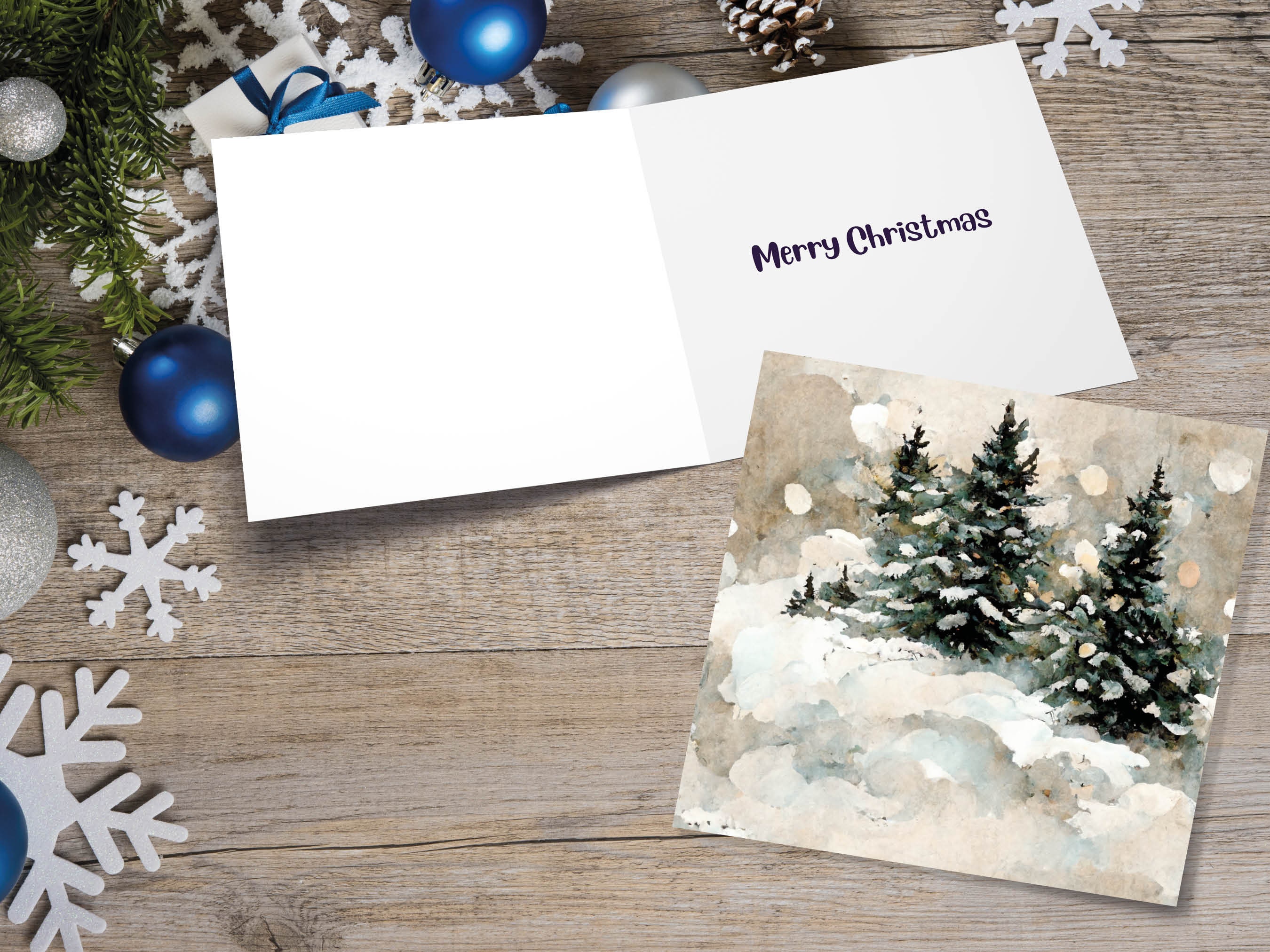 White Christmas Card Snow Scene Snowy Trees Winter Landscape Festive Watercolour Painting Greetings Family Friends Xmas 2024 1, 5, 10 Pack - View 4