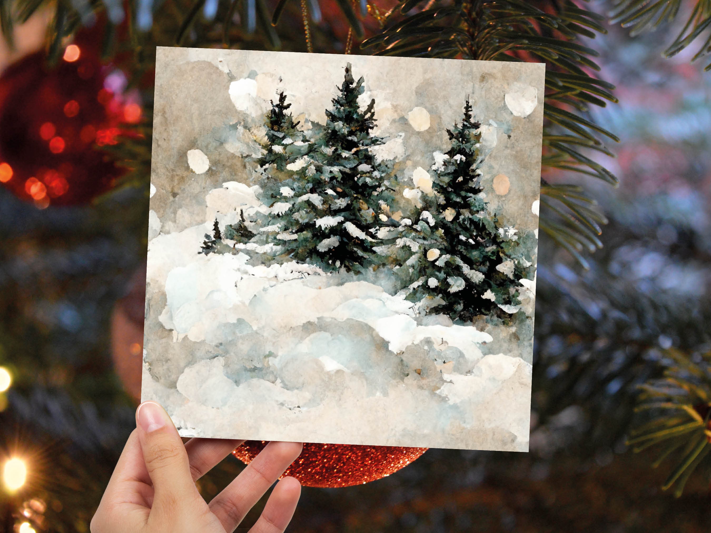 White Christmas Card Snow Scene Snowy Trees Winter Landscape Festive Watercolour Painting Greetings Family Friends Xmas 2024 1, 5, 10 Pack - View 5