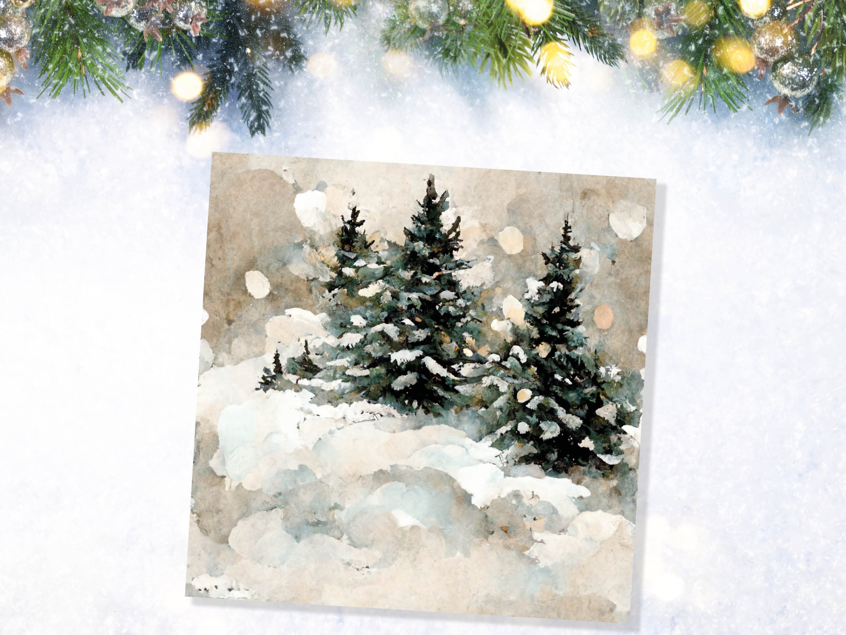 White Christmas Card Snow Scene Snowy Trees Winter Landscape Festive Watercolour Painting Greetings Family Friends Xmas 2024 1, 5, 10 Pack - View 8