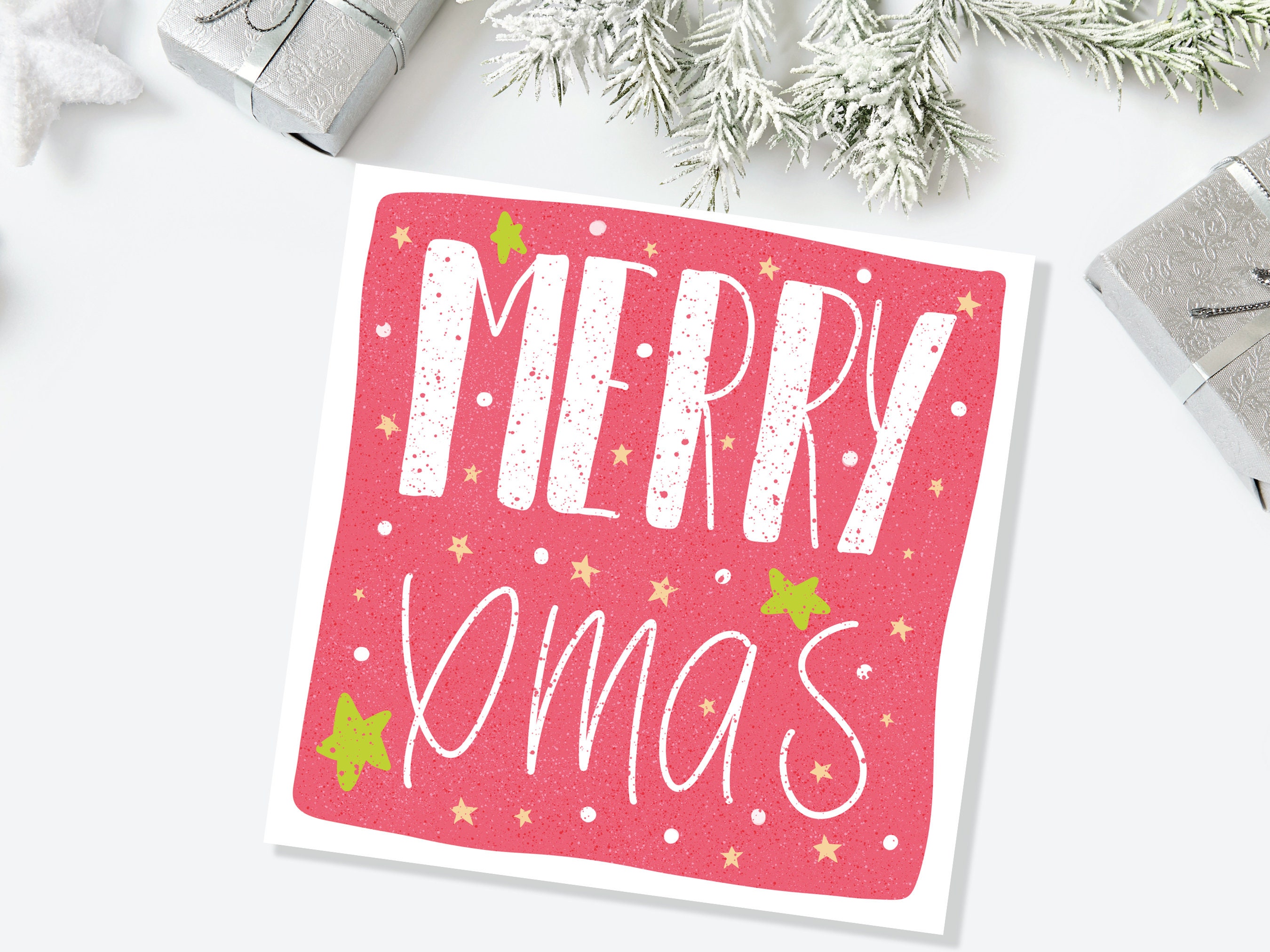 Merry Christmas Card Hand Lettering Red & Green Bold Lettered Quote Festive Greetings for Friends or Family 1, 5 or 10 Pack Set Illustration - View 10