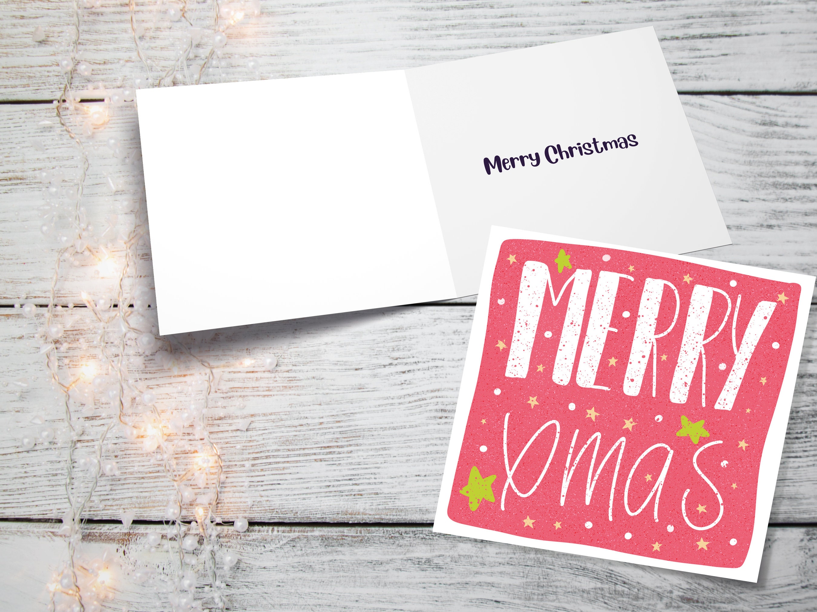 Merry Christmas Card Hand Lettering Red & Green Bold Lettered Quote Festive Greetings for Friends or Family 1, 5 or 10 Pack Set Illustration - View 3