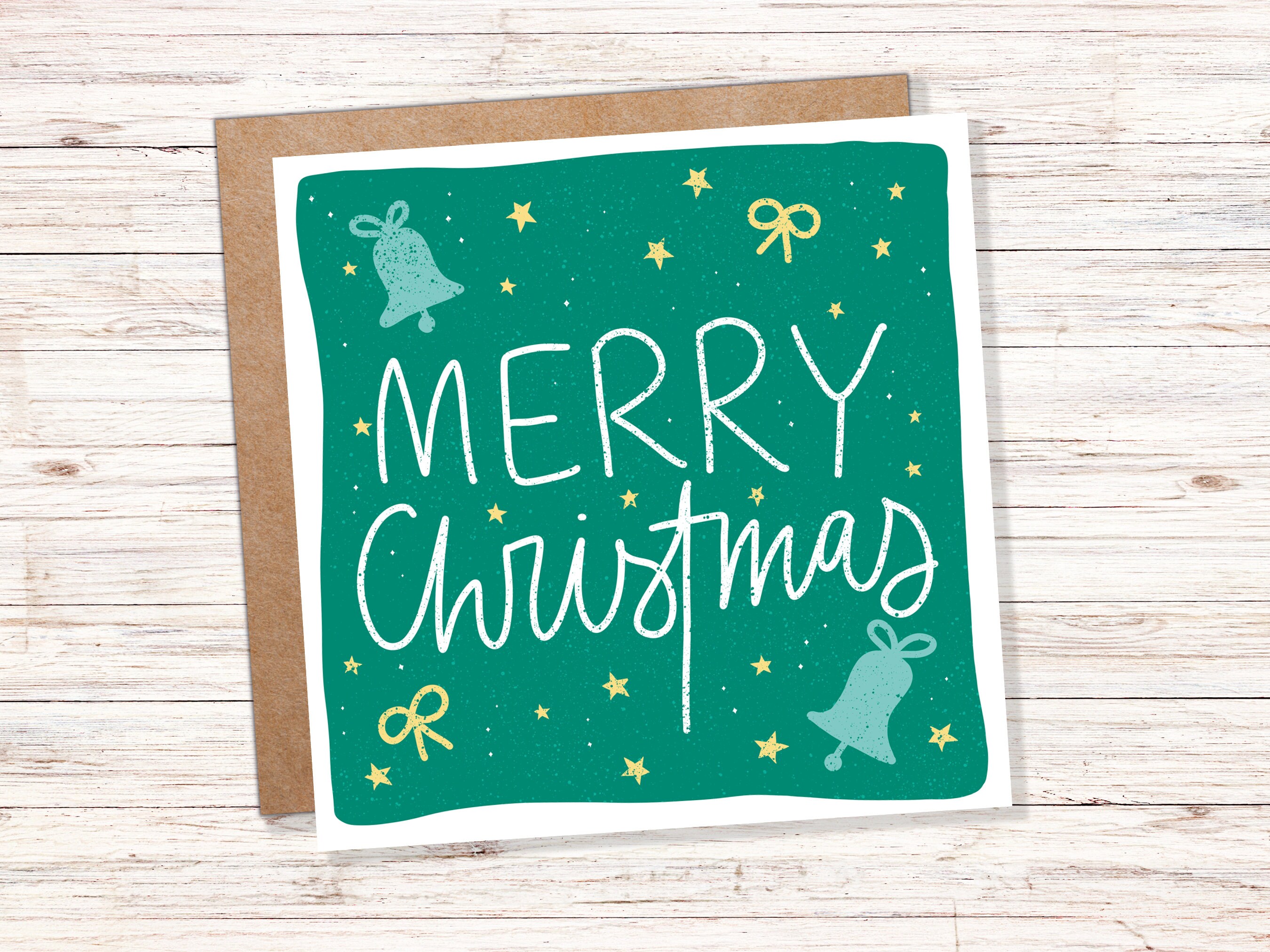 Merry Christmas Bells Card Greetings Cards Hand Lettered Lettering Illustration for Friends and Family 1, 5  or 10 Pack Set Bulk Xmas - View 9