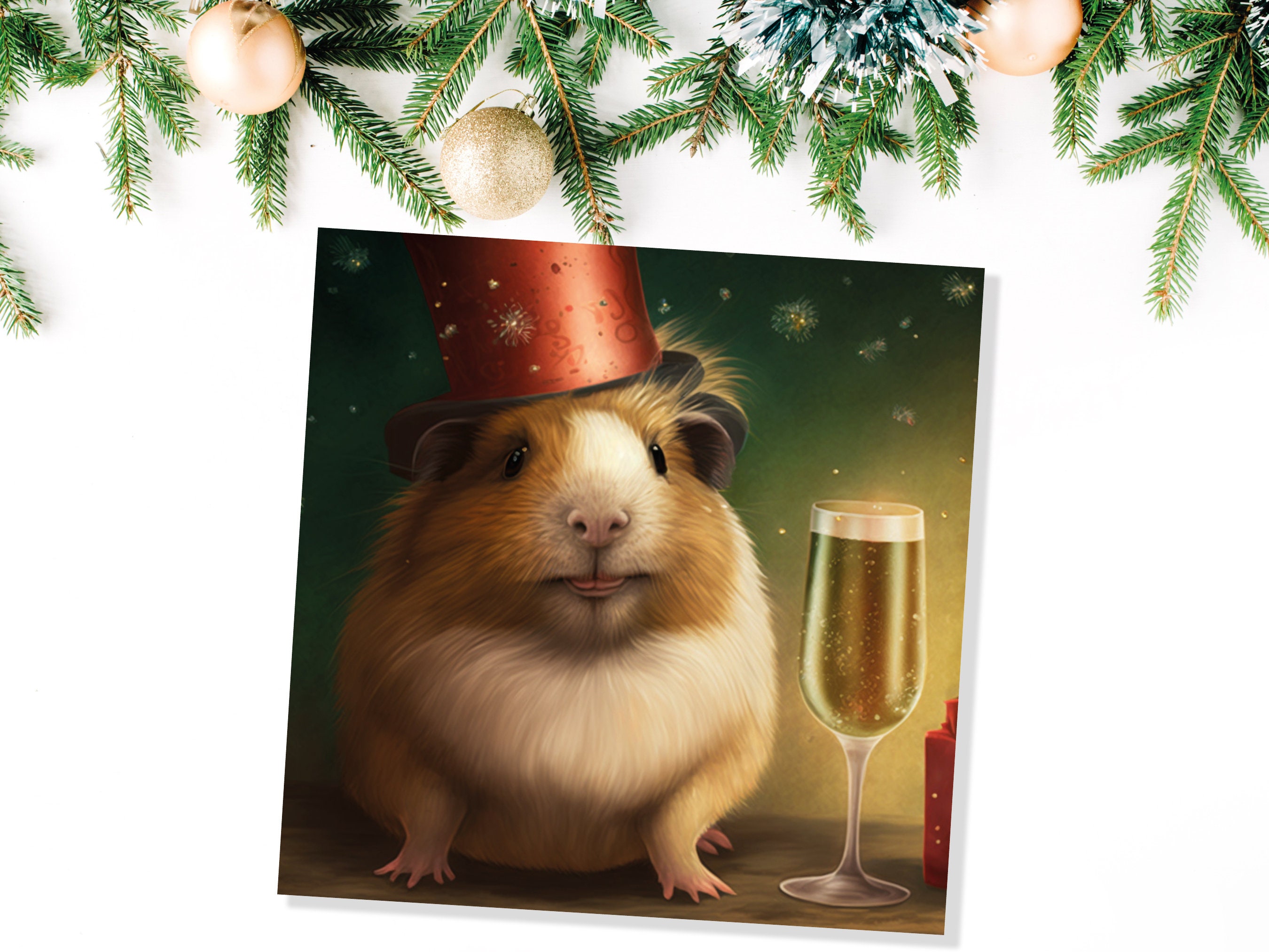 Funny Guinea Pig Christmas Card Drinking Champagne Flute Xmas Party Humour Unique Greetings For Family Friends Xmas 2024 1 or 10 Pack Set - View 2