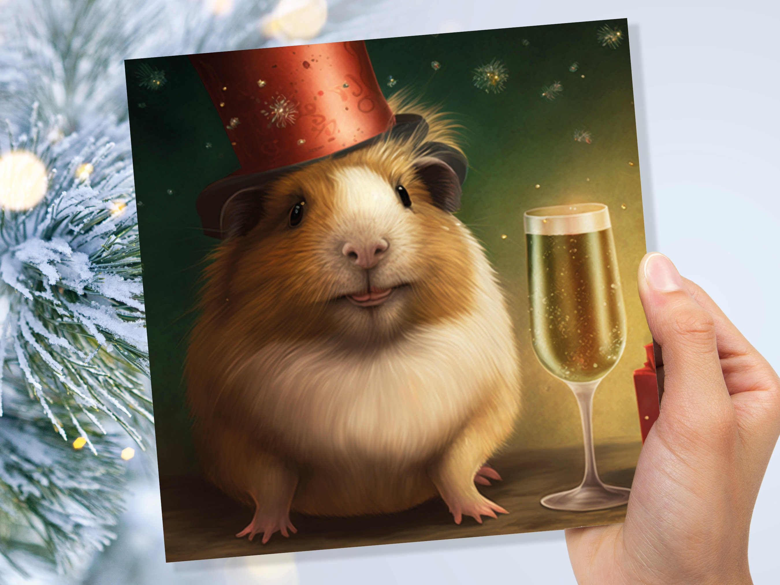 Funny Guinea Pig Christmas Card Drinking Champagne Flute Xmas Party Humour Unique Greetings For Family Friends Xmas 2024 1 or 10 Pack Set - View 3