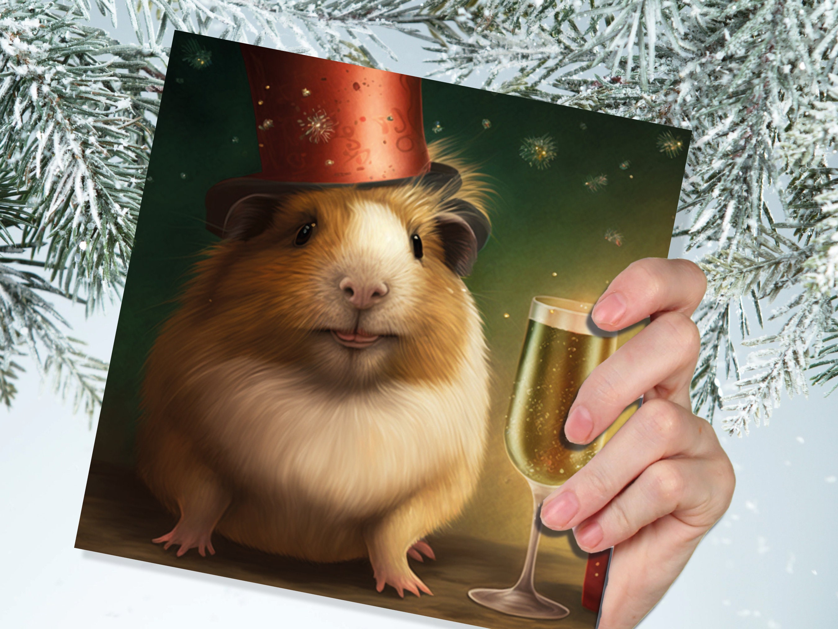 Funny Guinea Pig Christmas Card Drinking Champagne Flute Xmas Party Humour Unique Greetings For Family Friends Xmas 2024 1 or 10 Pack Set - View 4