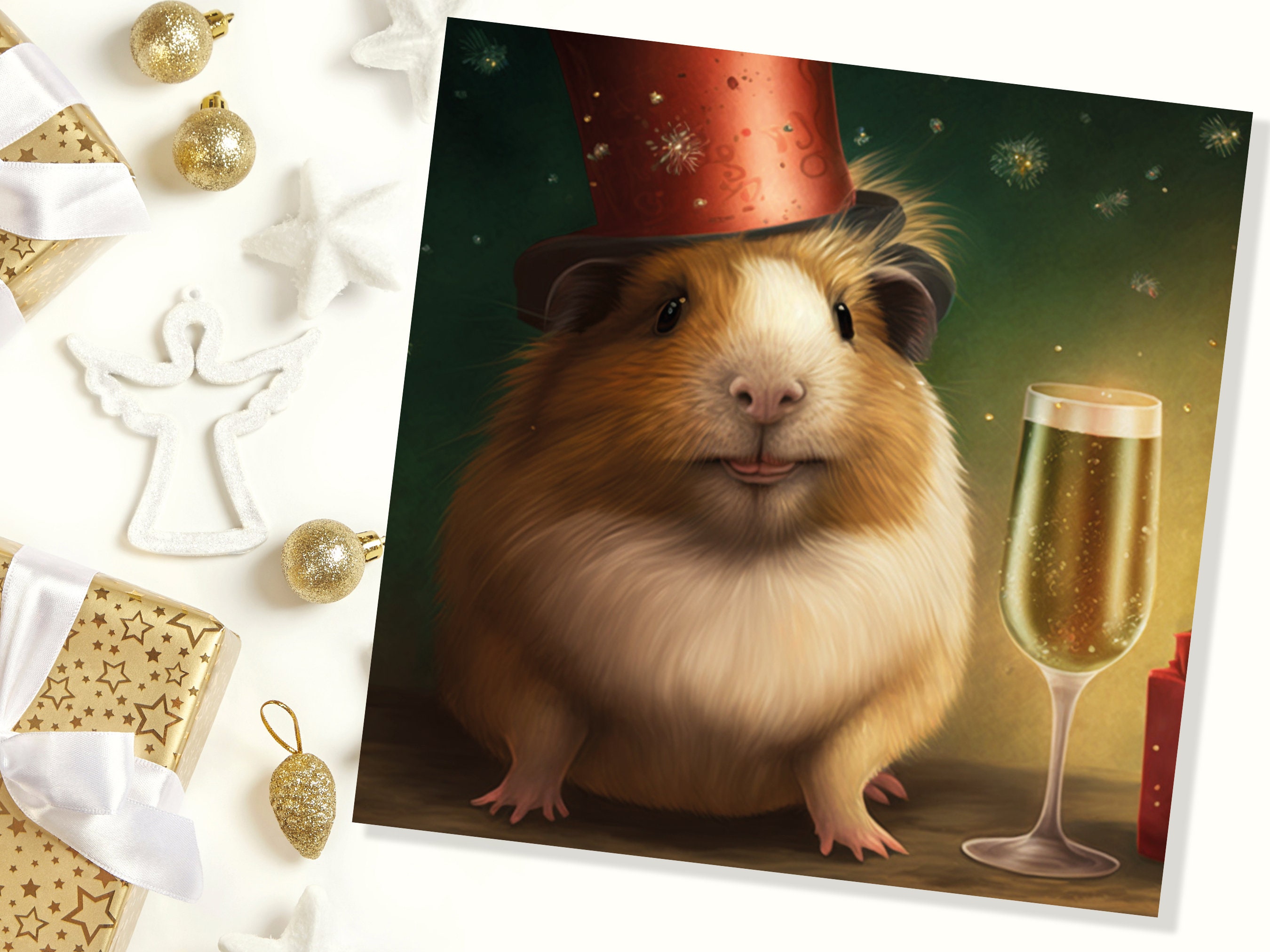 Funny Guinea Pig Christmas Card Drinking Champagne Flute Xmas Party Humour Unique Greetings For Family Friends Xmas 2024 1 or 10 Pack Set - View 5