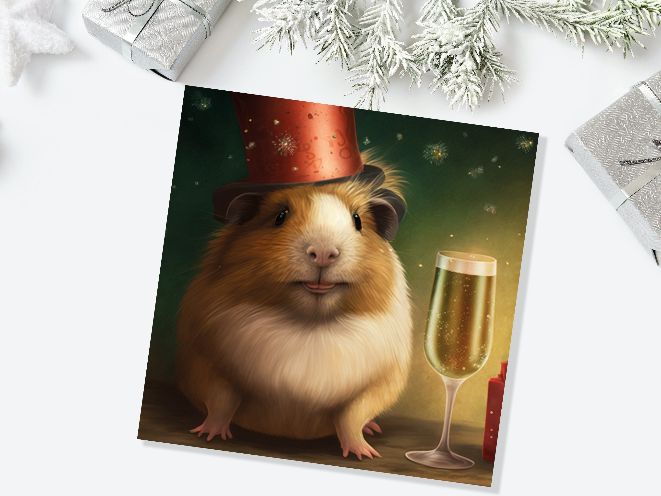 Funny Guinea Pig Christmas Card Drinking Champagne Flute Xmas Party Humour Unique Greetings For Family Friends Xmas 2024 1 or 10 Pack Set - View 6