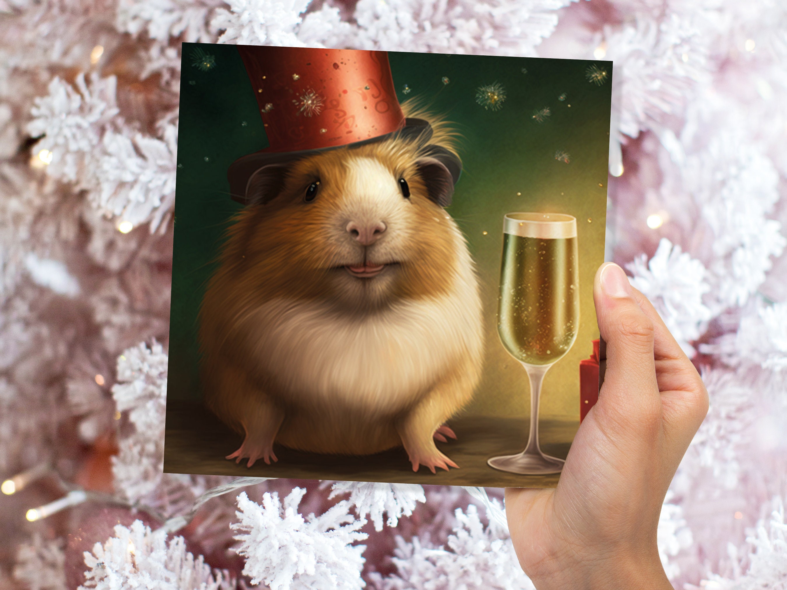 Funny Guinea Pig Christmas Card Drinking Champagne Flute Xmas Party Humour Unique Greetings For Family Friends Xmas 2024 1 or 10 Pack Set - View 7