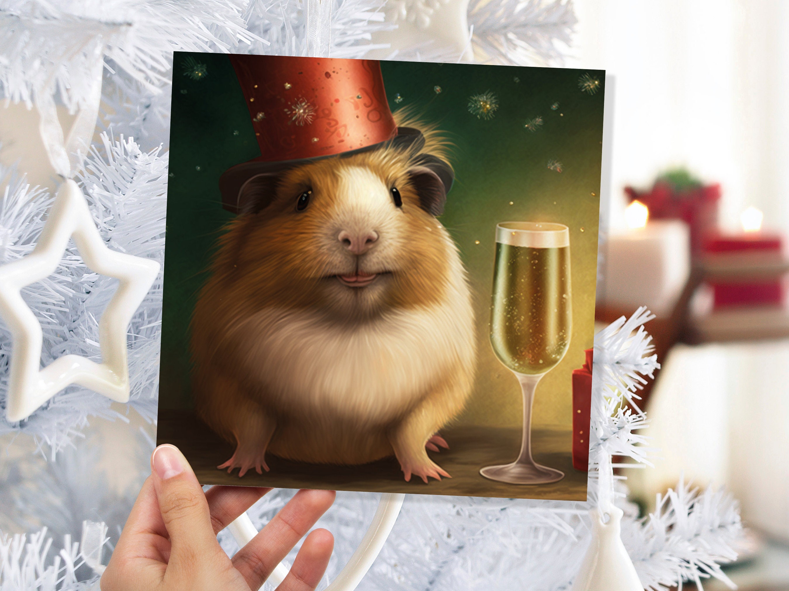 Funny Guinea Pig Christmas Card Drinking Champagne Flute Xmas Party Humour Unique Greetings For Family Friends Xmas 2024 1 or 10 Pack Set - View 8