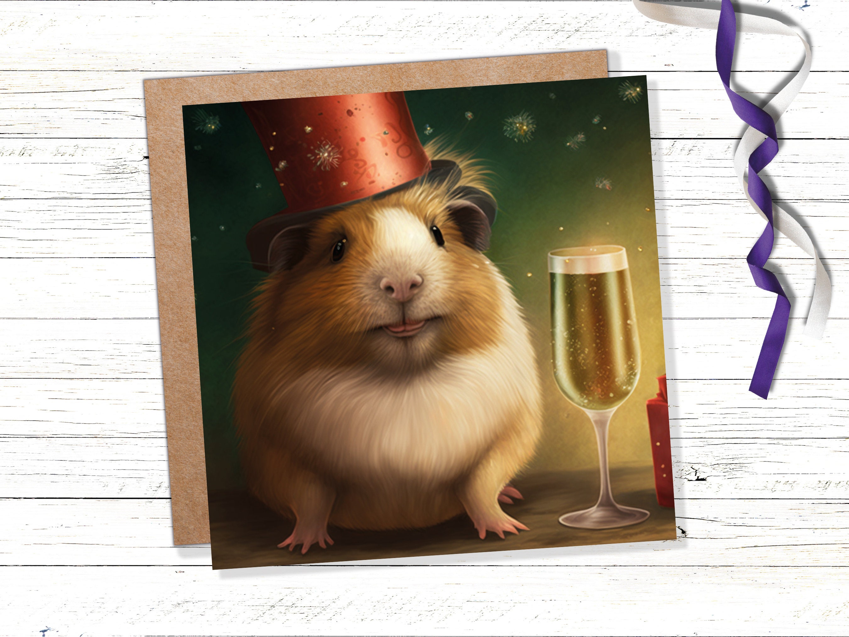 Funny Guinea Pig Christmas Card Drinking Champagne Flute Xmas Party Humour Unique Greetings For Family Friends Xmas 2024 1 or 10 Pack Set - View 9